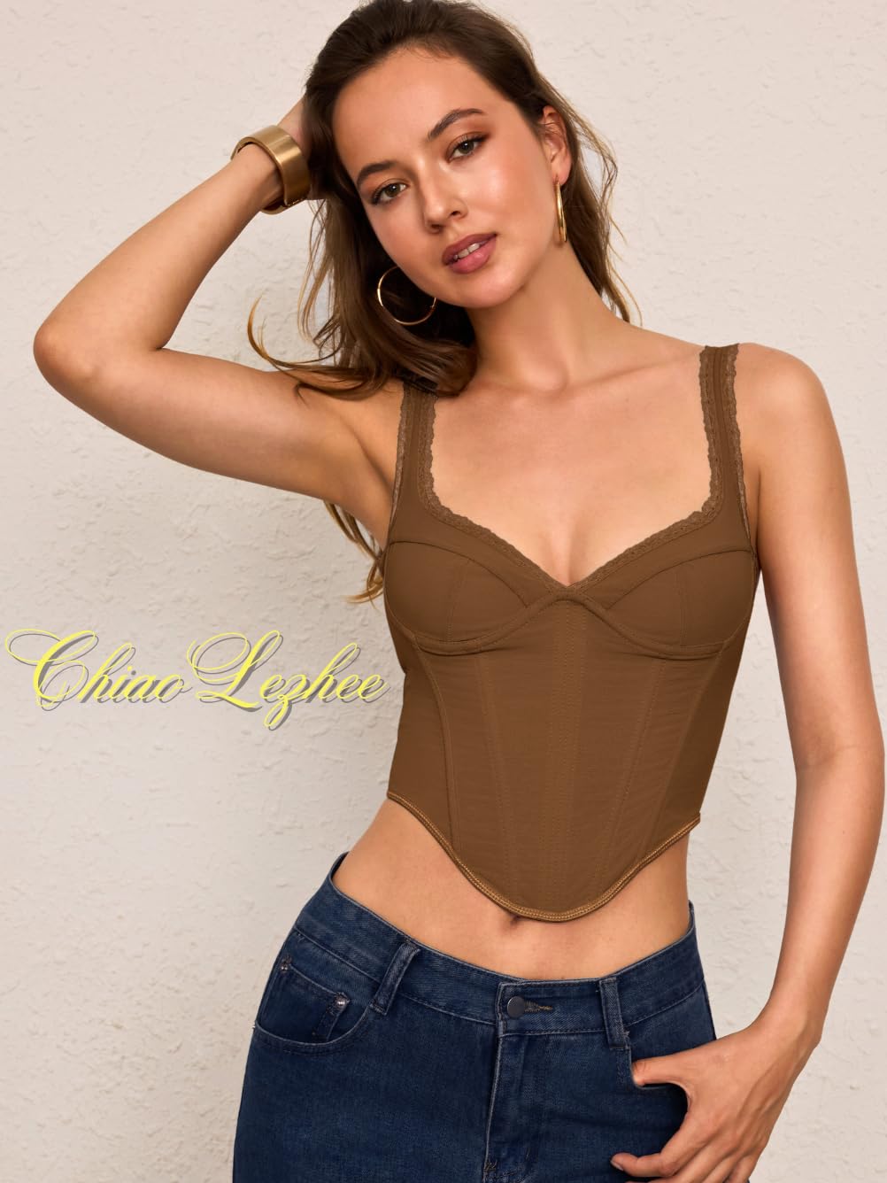 ChiaoLezhee V-Neck Lace Crop Corset Top — image 7