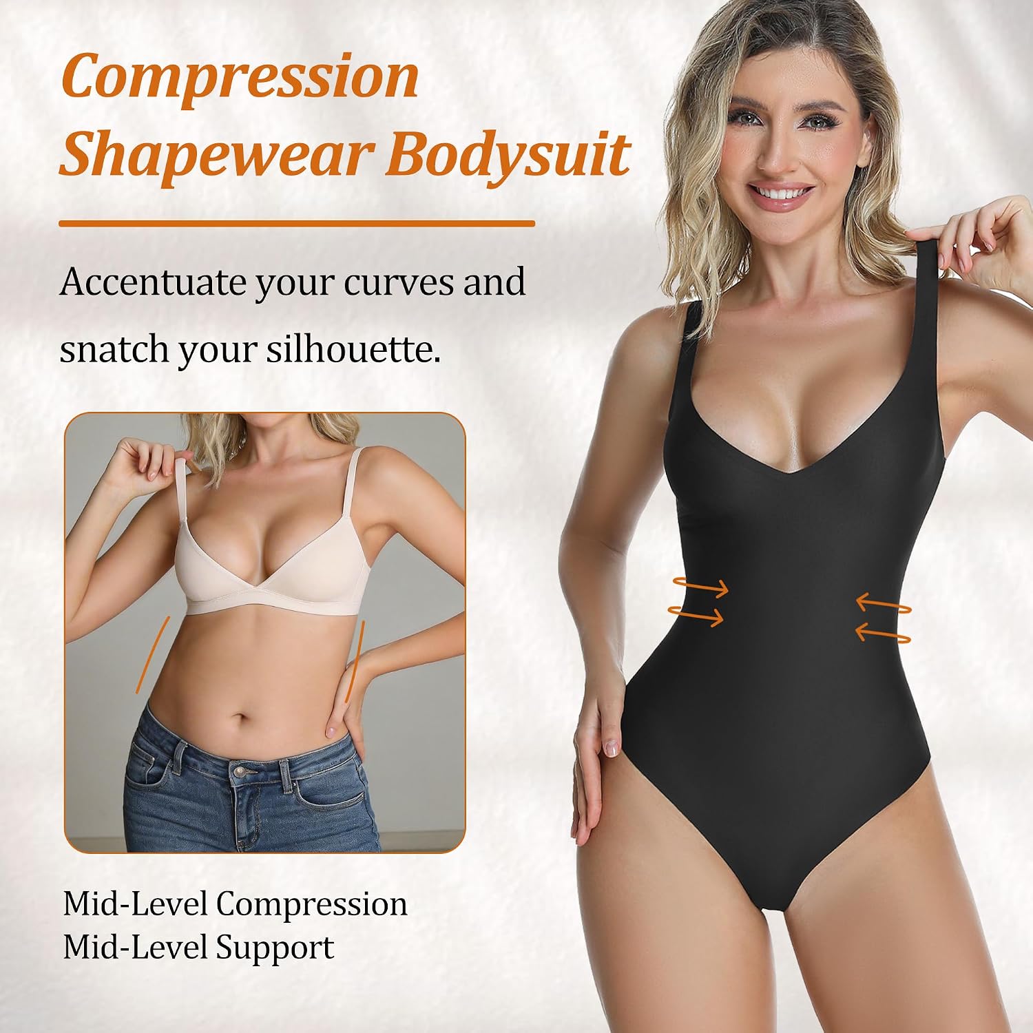 Women's Deep V Shapewear Bodysuit with Tummy Control — image 4