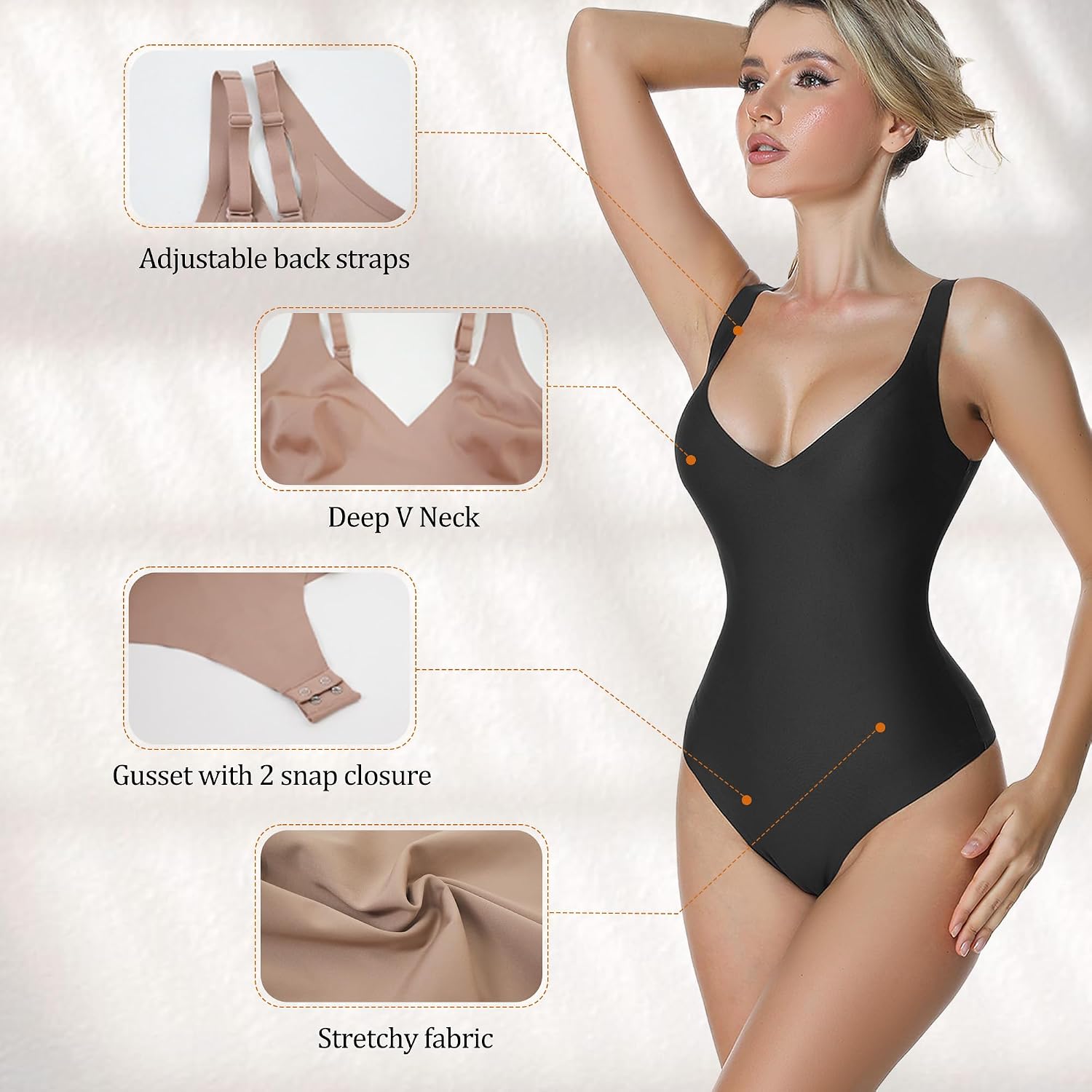 Women's Deep V Shapewear Bodysuit with Tummy Control — image 5