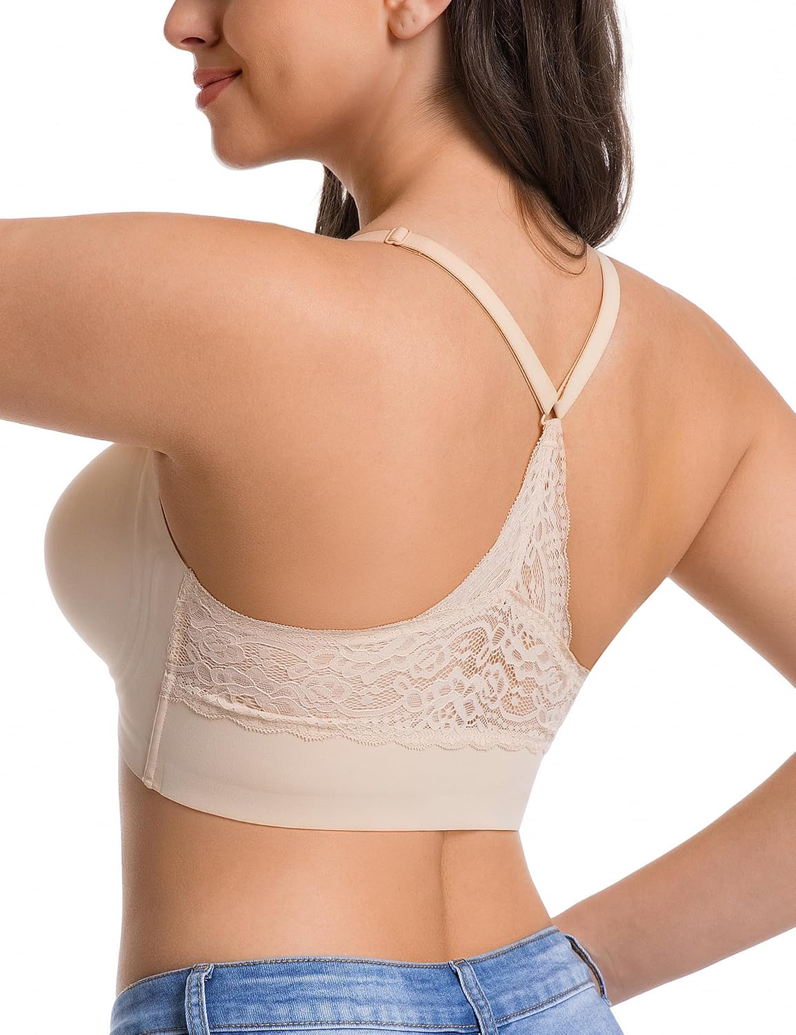 Lusait Women's Wireless Lace Racerback Push Up Bra