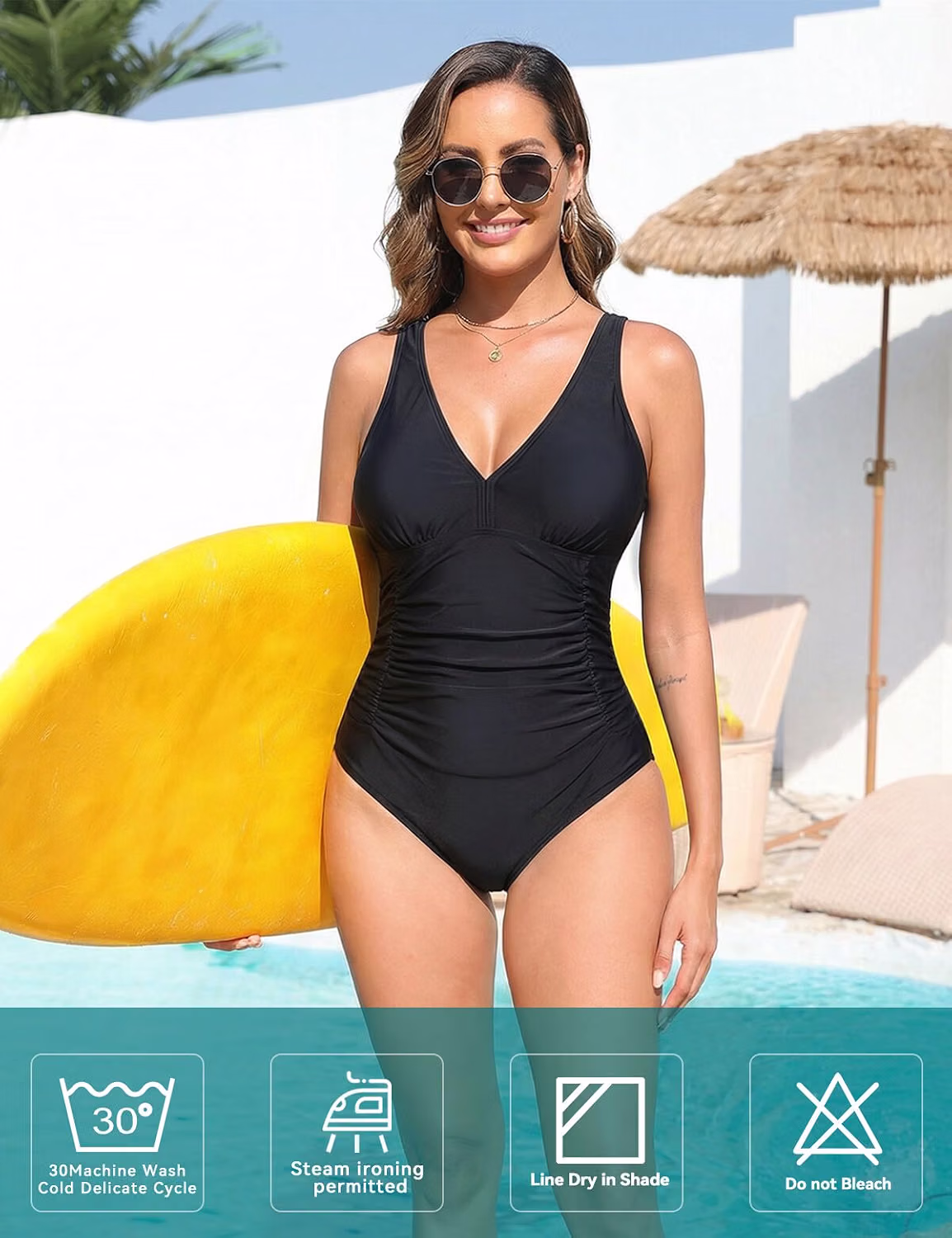 HUICHANG Tummy Control Ruched One Piece Swimsuit — image 2