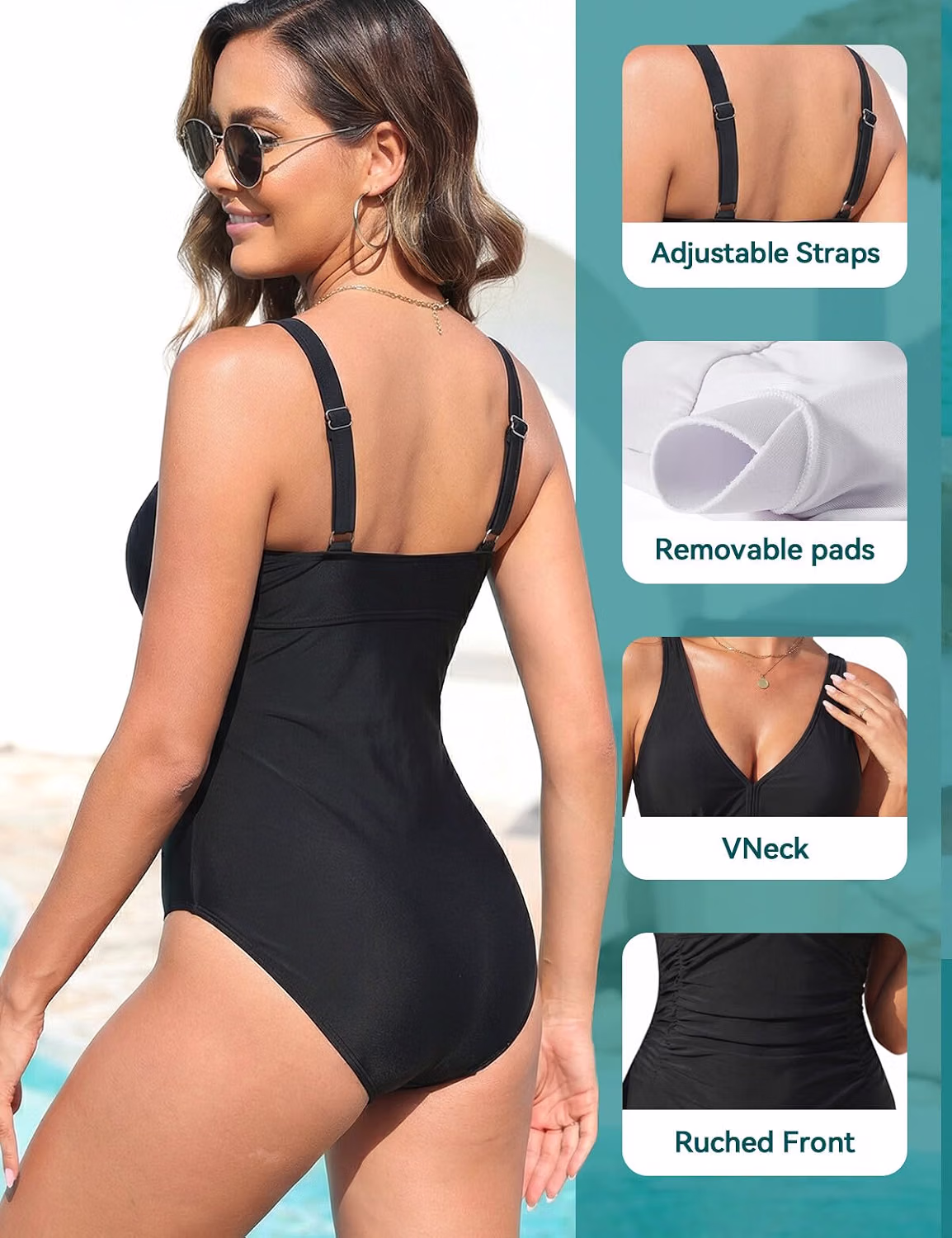 HUICHANG Tummy Control Ruched One Piece Swimsuit — image 4