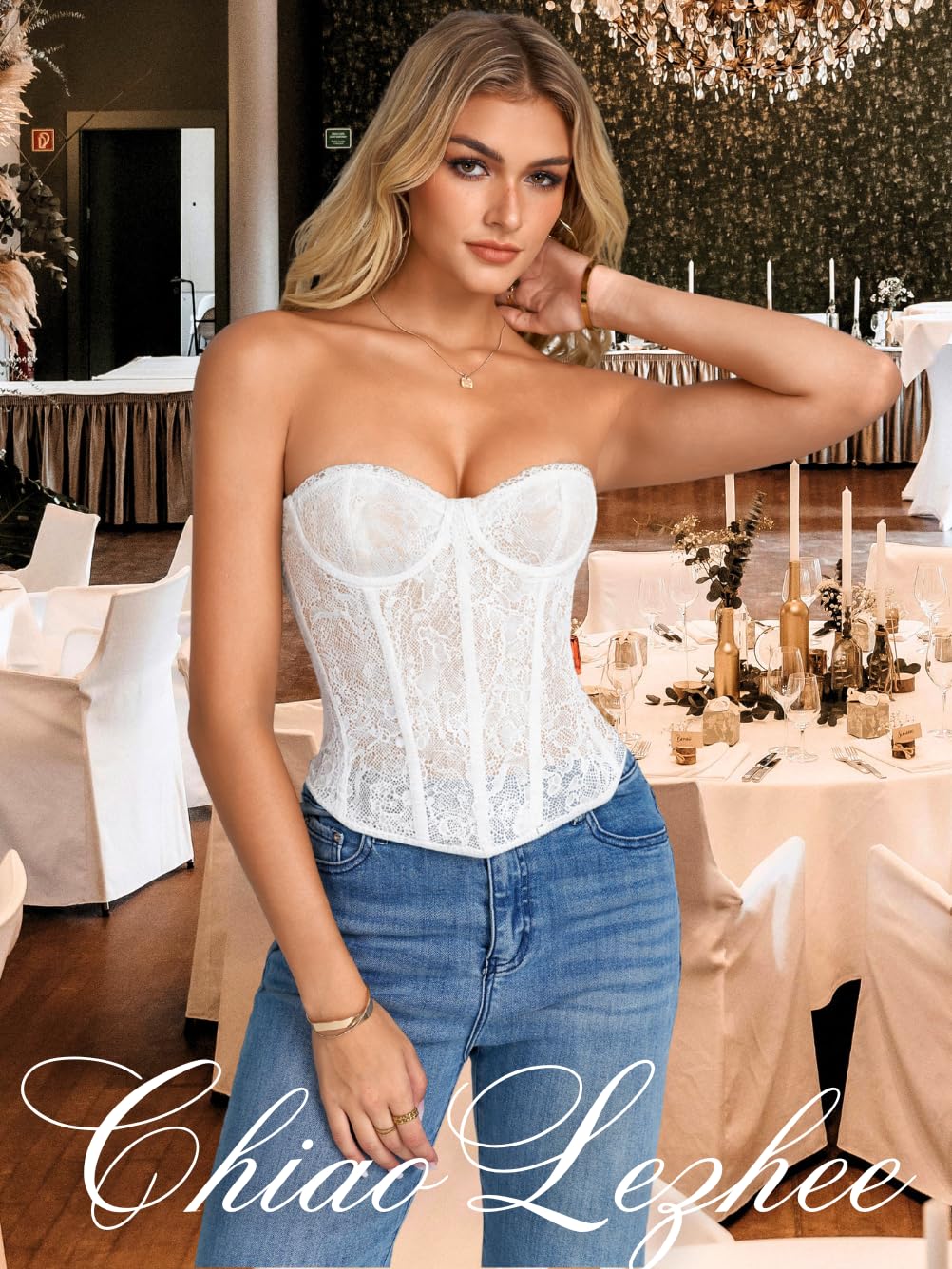 ChiaoLezhee Floral Lace Strapless Corset Bustier — image 7