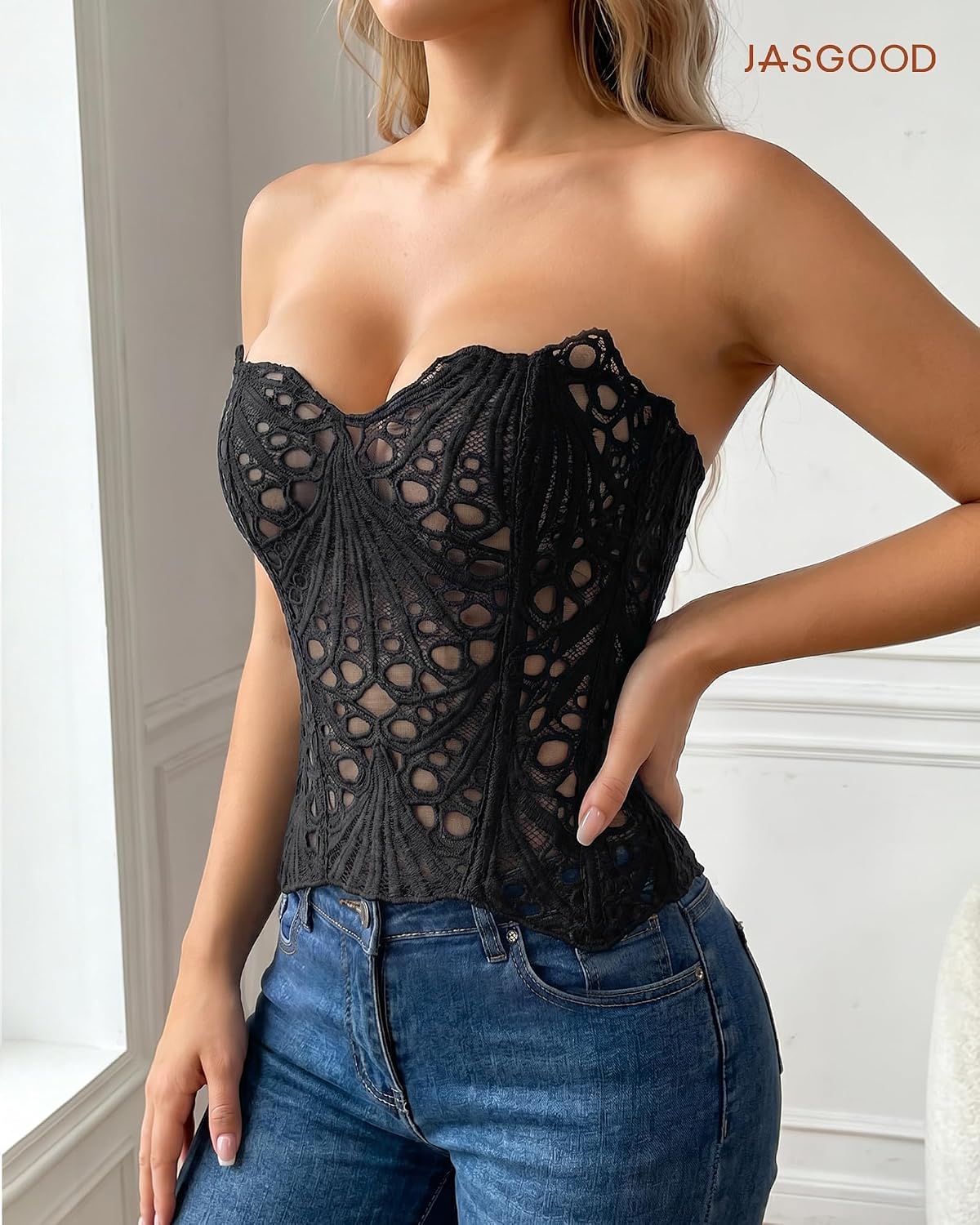 JASGOOD Women's Floral Lace Corset Top — image 3