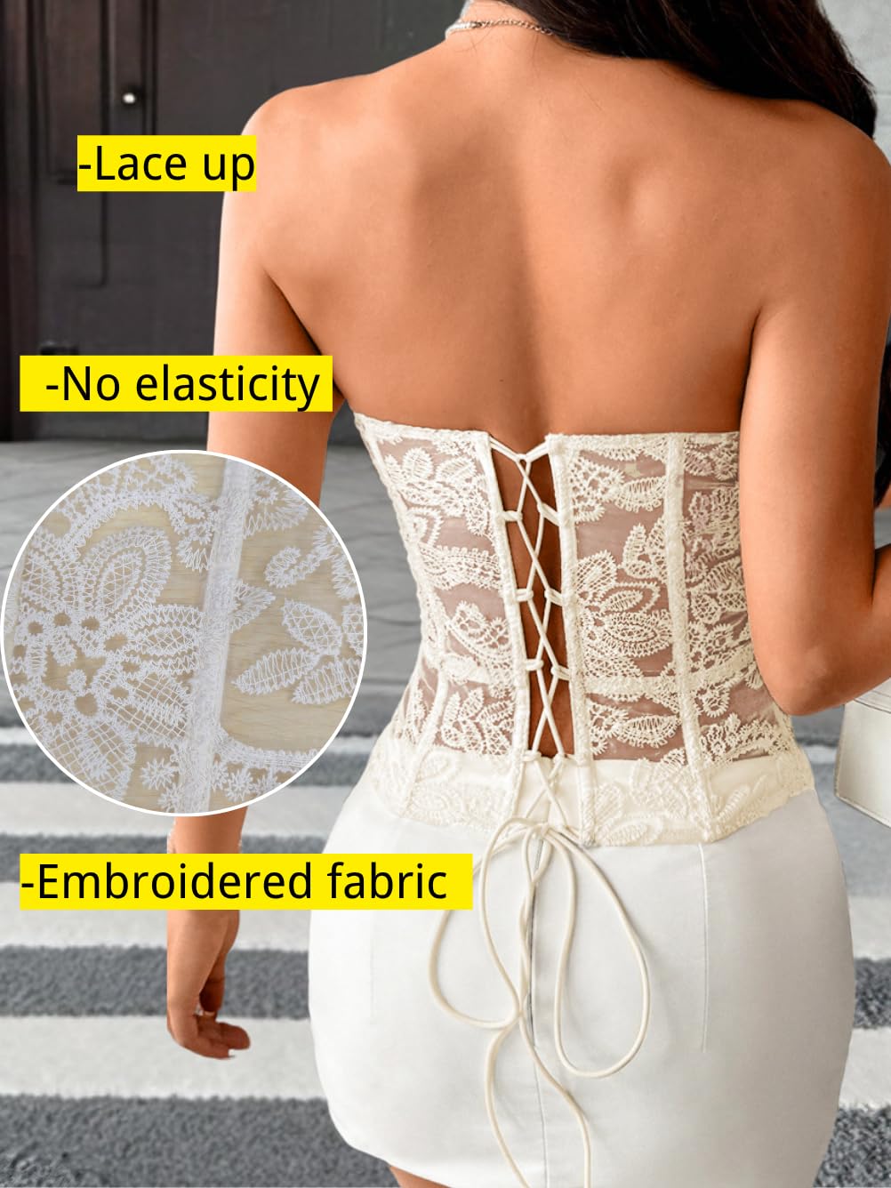 ShawGobow Lace Corset Top for Women, Strapless Bustier — image 3