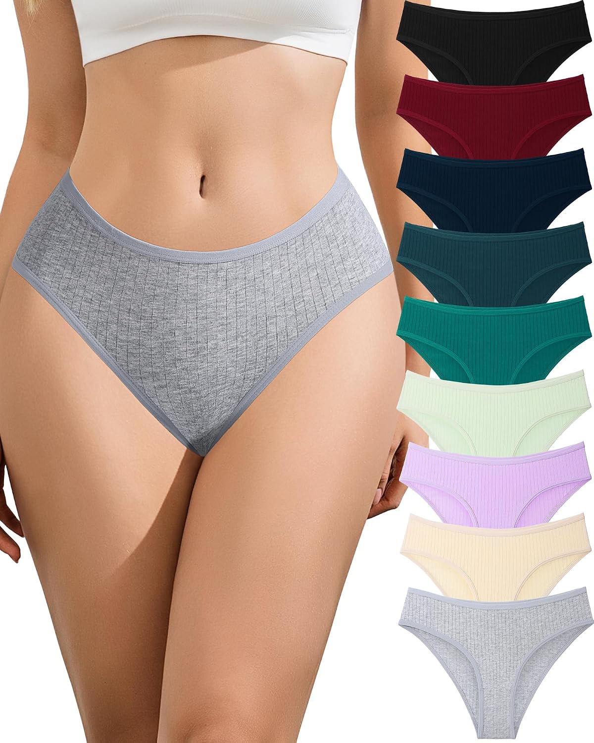 SIONCY Women's Soft Ribbed Cheeky Bikini Panties 9-Pack