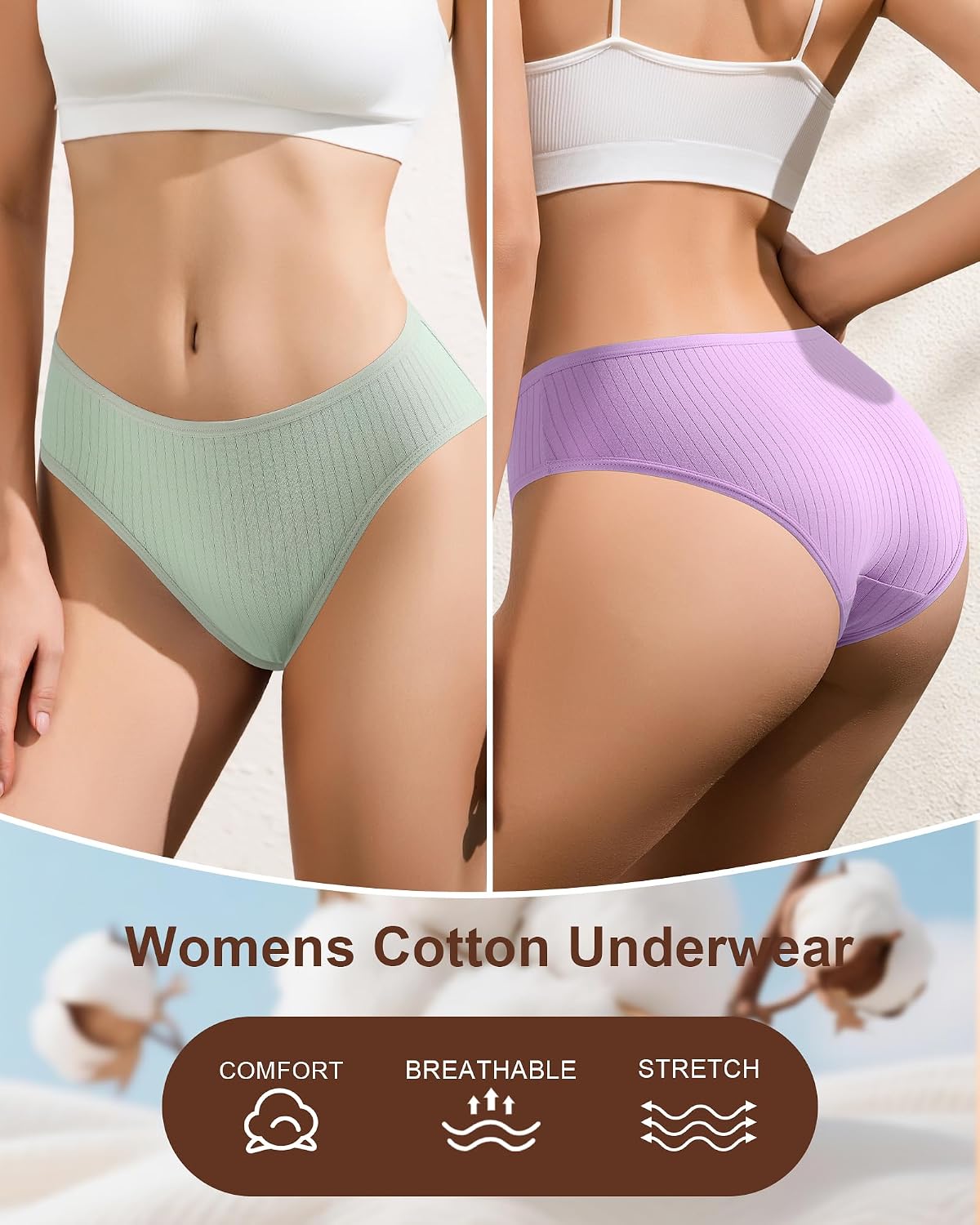 SIONCY Women's Soft Ribbed Cheeky Bikini Panties 9-Pack — image 5