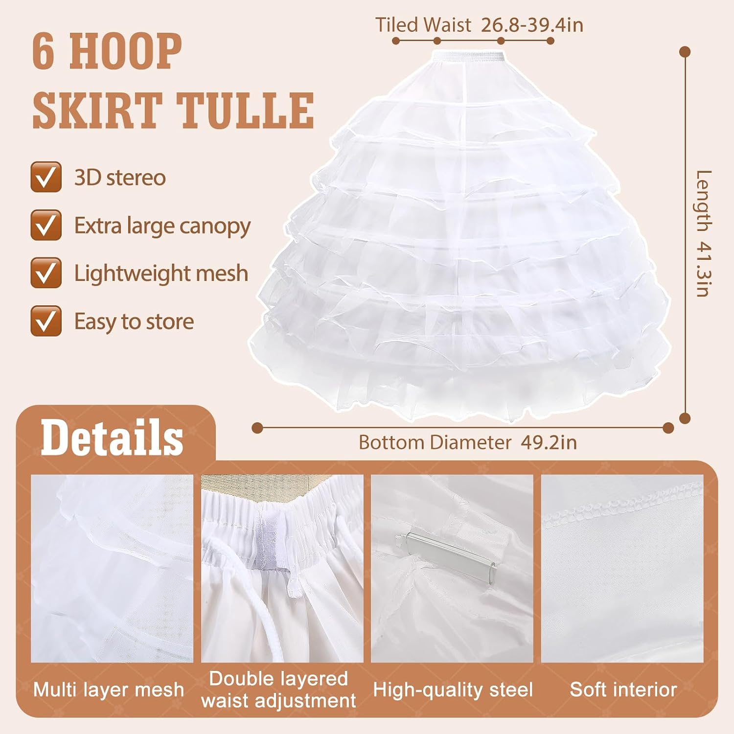 SOMOYA Plus Size 6 Hoop Petticoat Floor Length — image 3