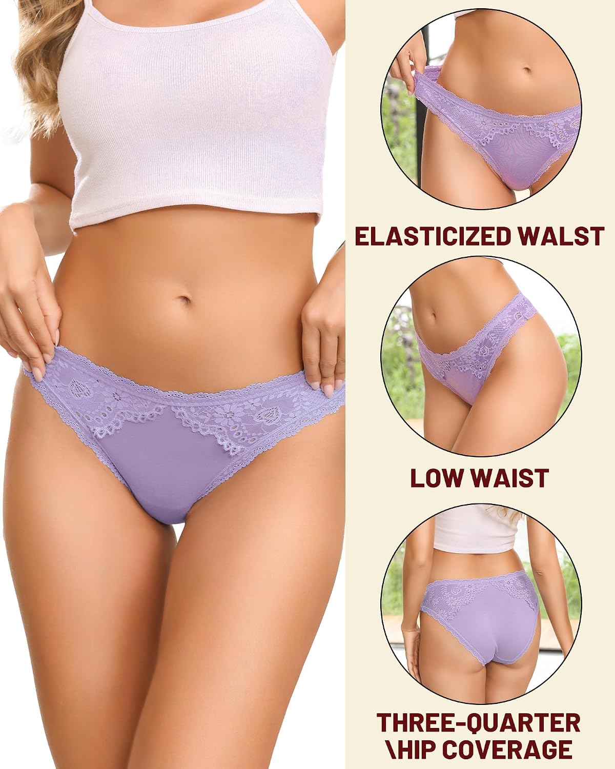 Oegho Women's Lace Cheeky Bikini Panties 5 Pack — image 3