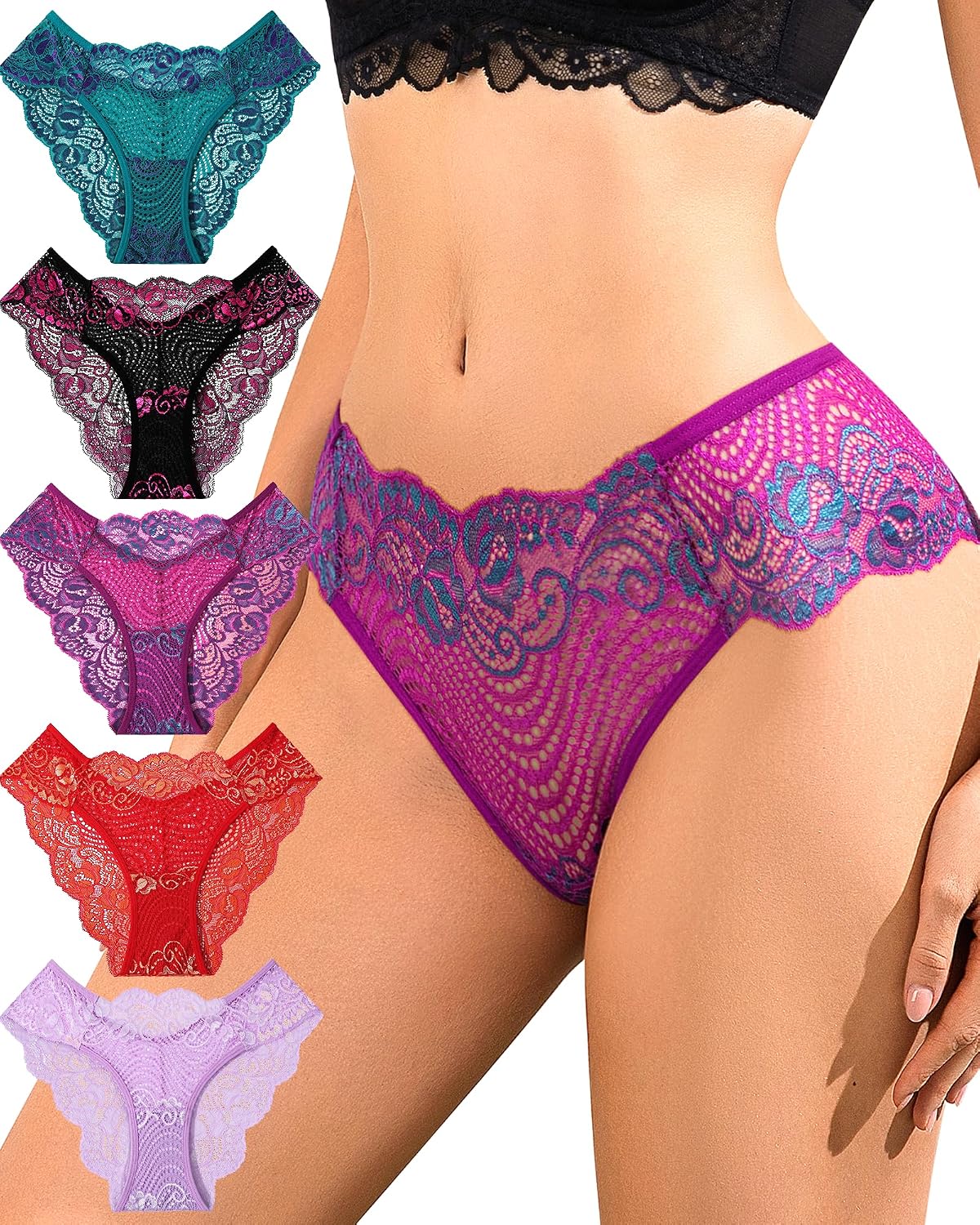 SIONCY Lace Cheeky Bikini Panties 5-Pack