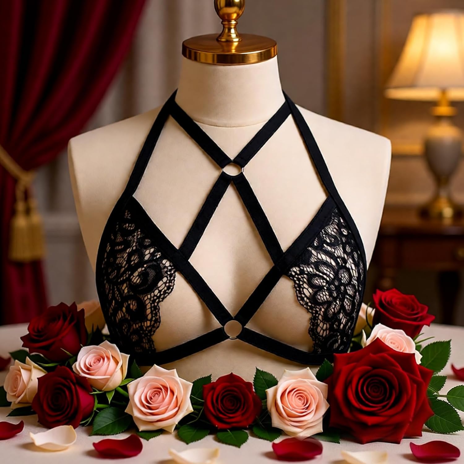 Looching Women's Black Lace Cage Harness Cami Bra — image 6