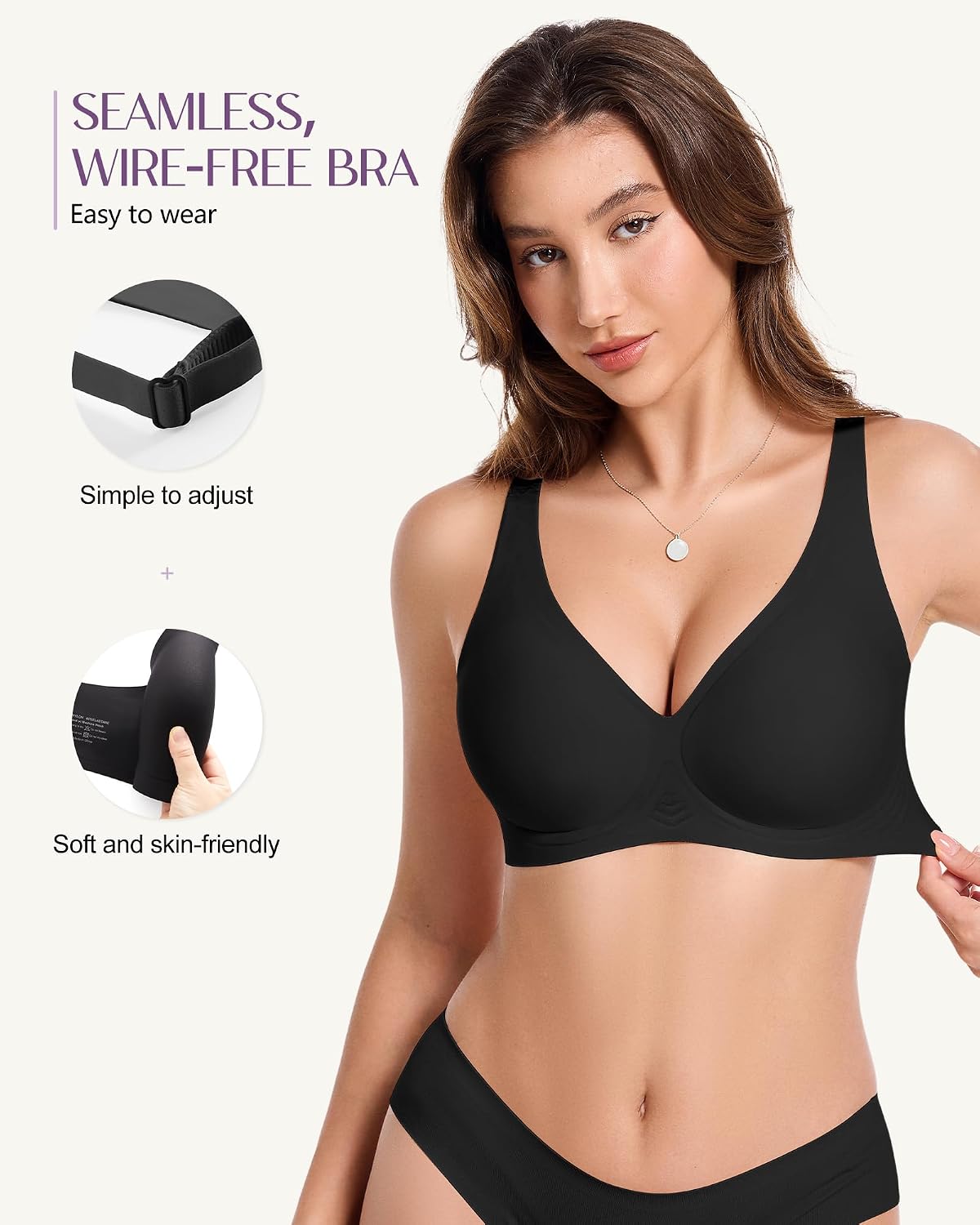 SHARICCA Wireless Seamless Deep V Push Up Bra — image 3