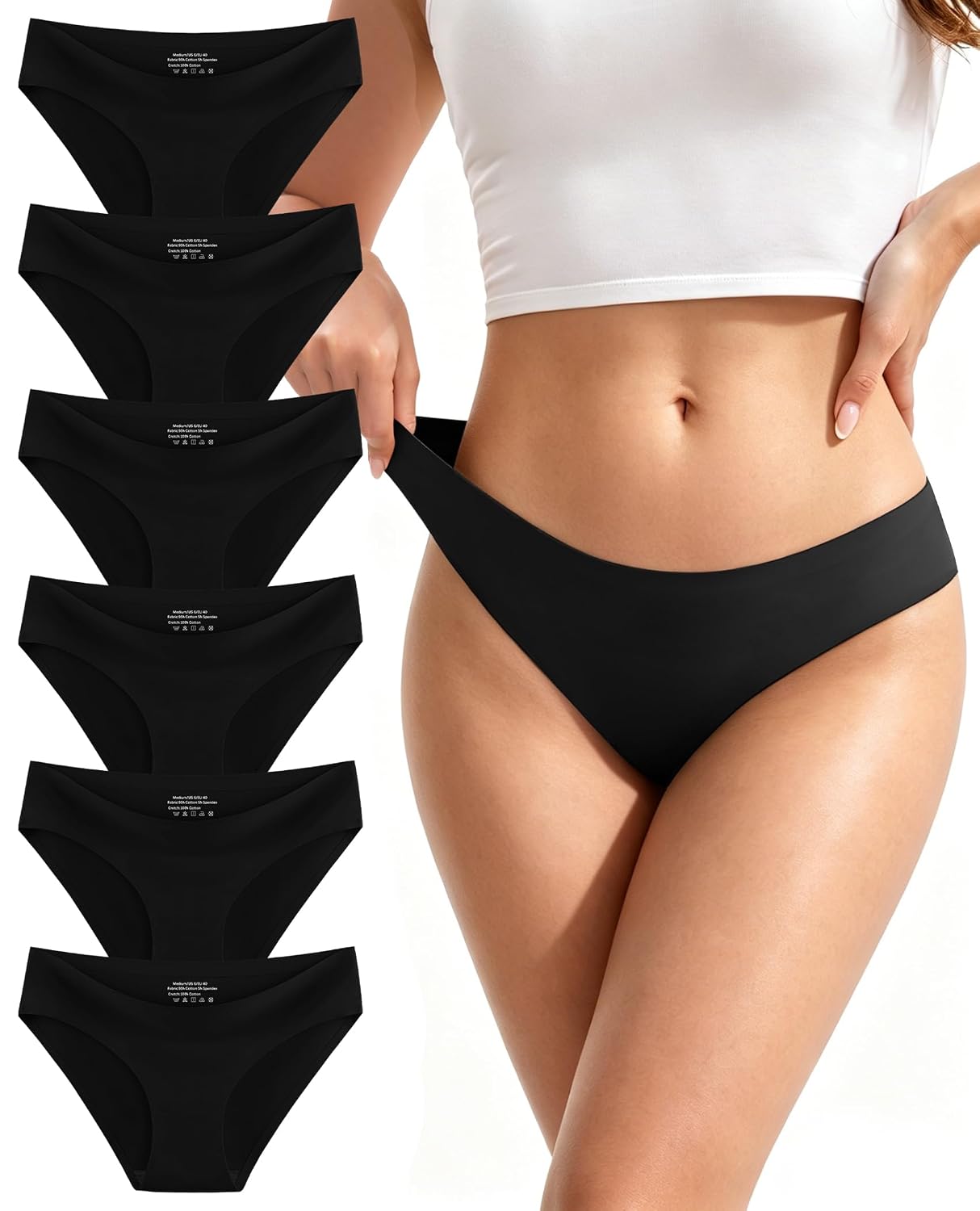 DUKAWA Seamless No Show Bikini Panties 6-Pack