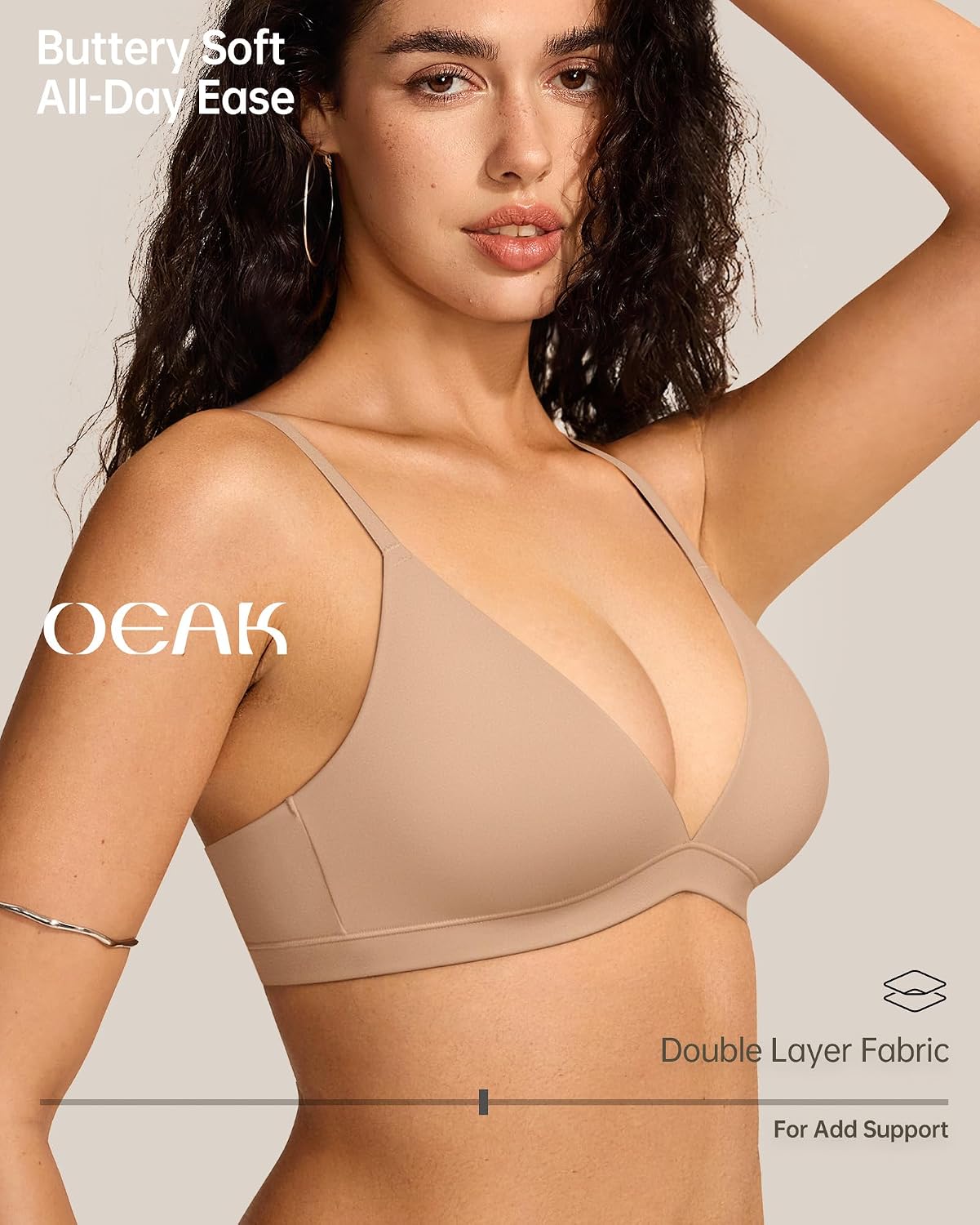 OEAK Women's Unlined Triangle Plunge Wireless Bra