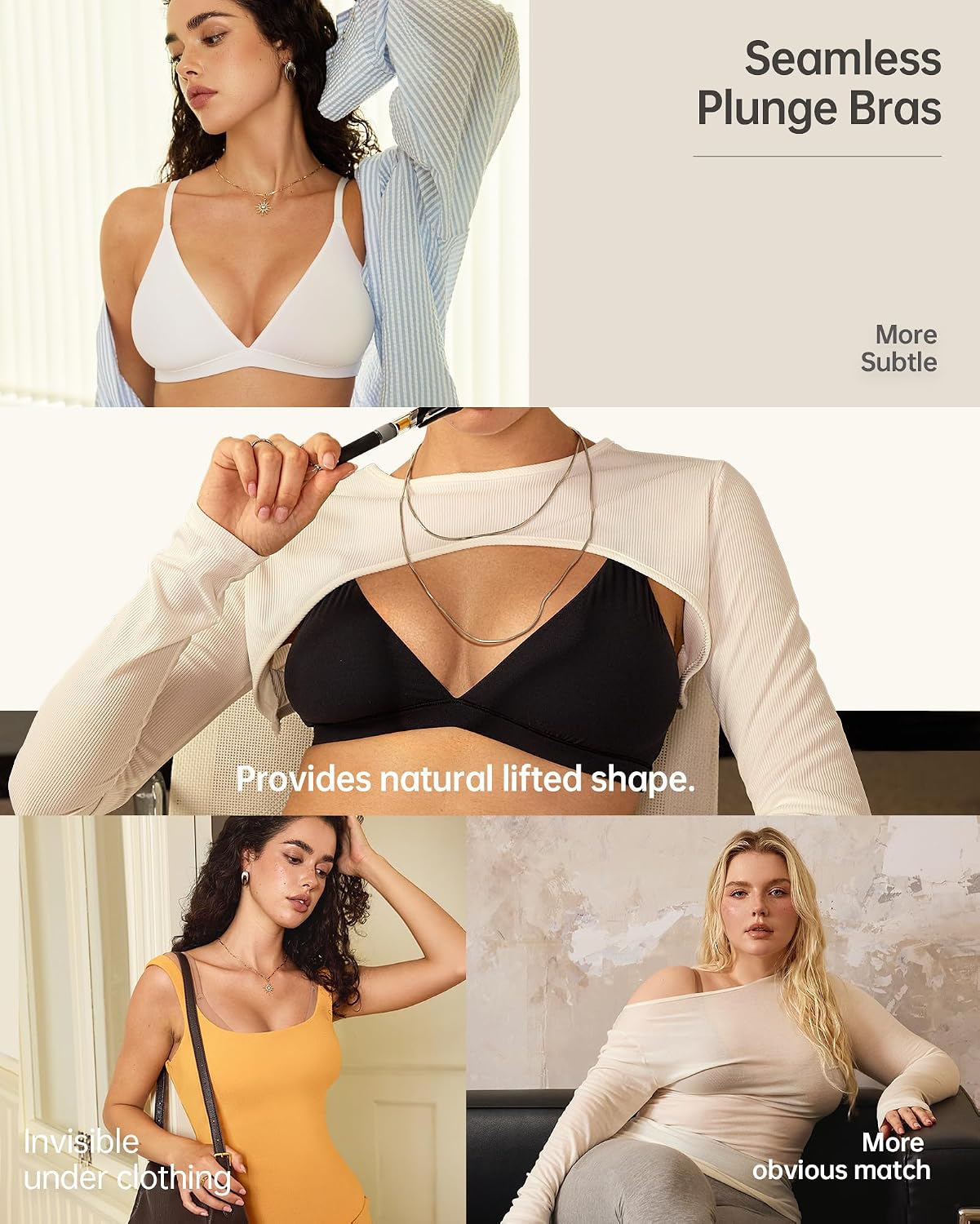 OEAK Women's Unlined Triangle Plunge Wireless Bra — image 5