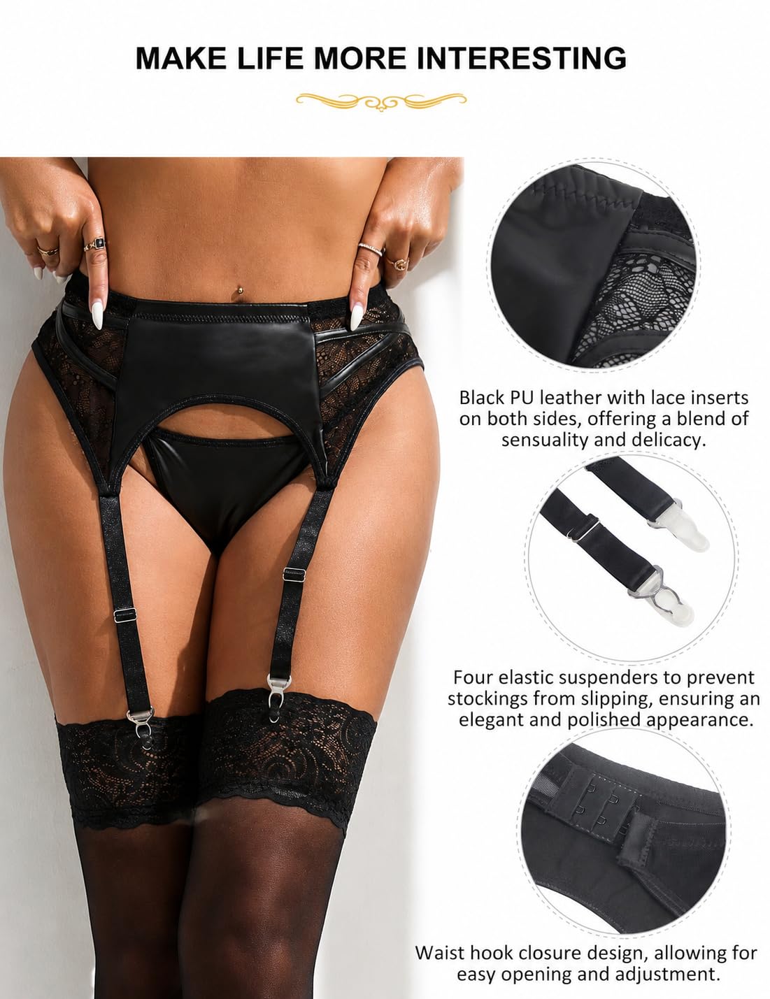 sunshinelady Faux Leather Garter Belt with Thong — image 4