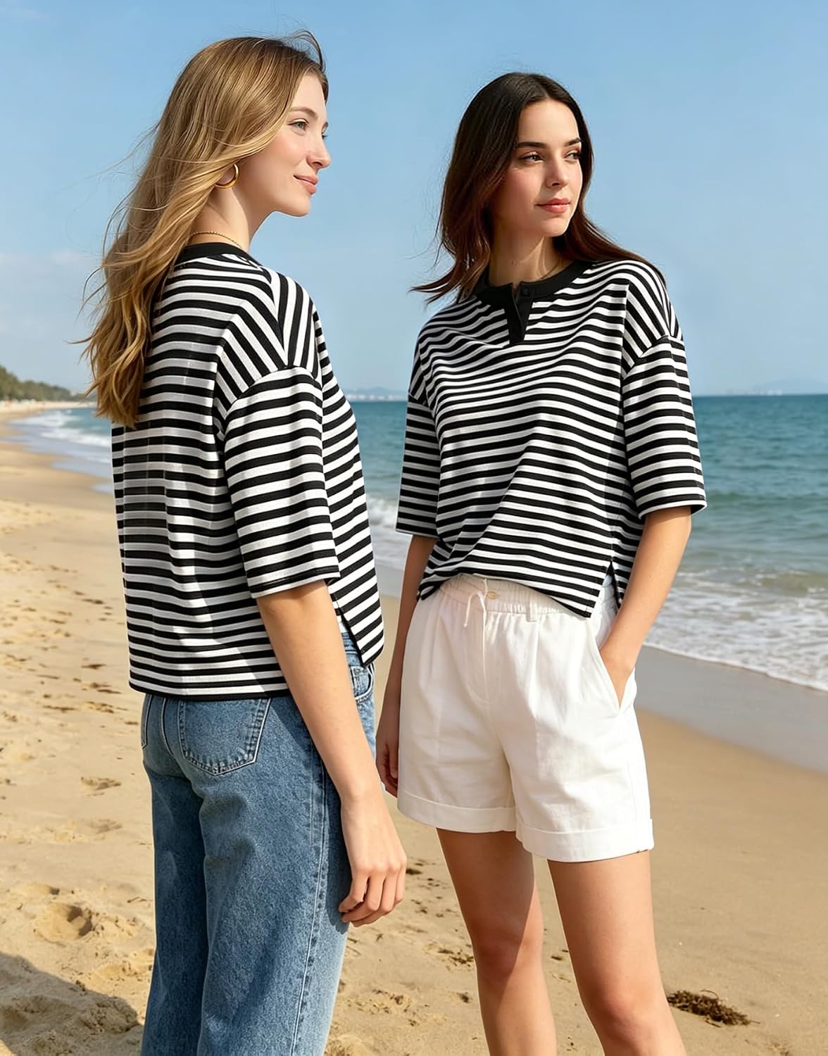Murandick Striped Henley Crop Top — image 3