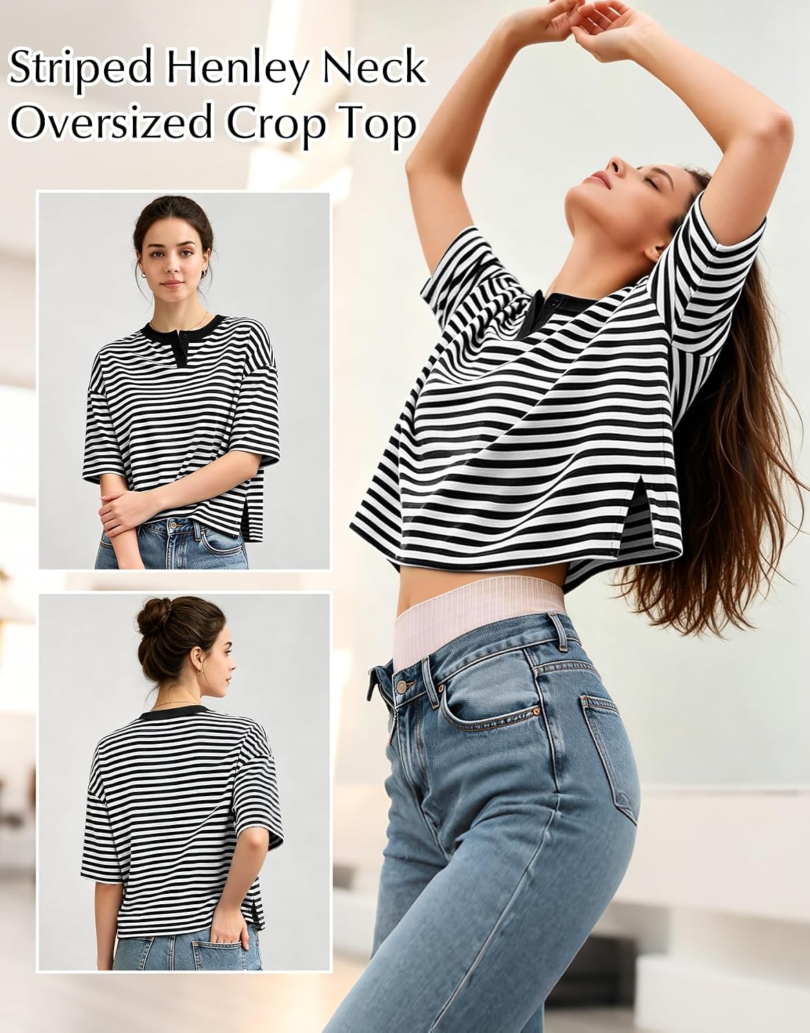 Murandick Striped Henley Crop Top — image 4