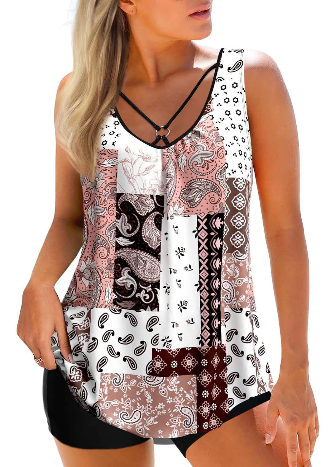 MODLILY Tummy Control Tankini with Metal Ring