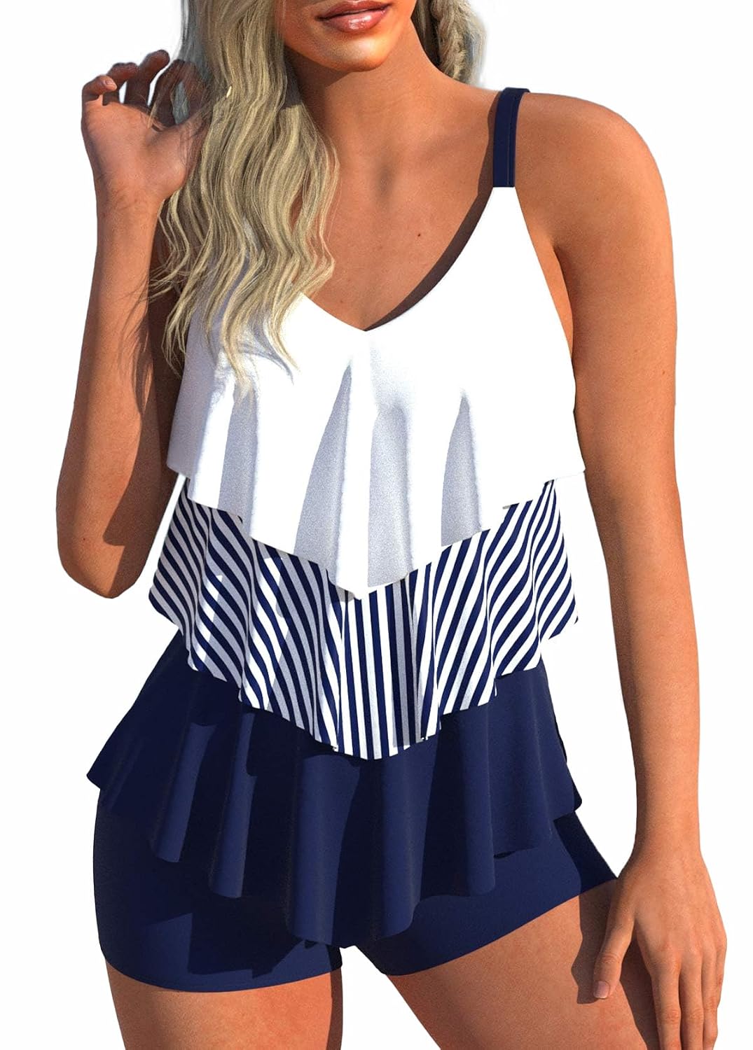 MODLILY Women's Layered Ruffle Tankini Swimdress — image 10
