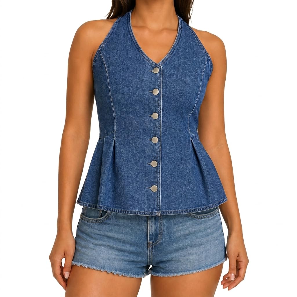 Lunaaevi Women's Denim Halter Corset Top