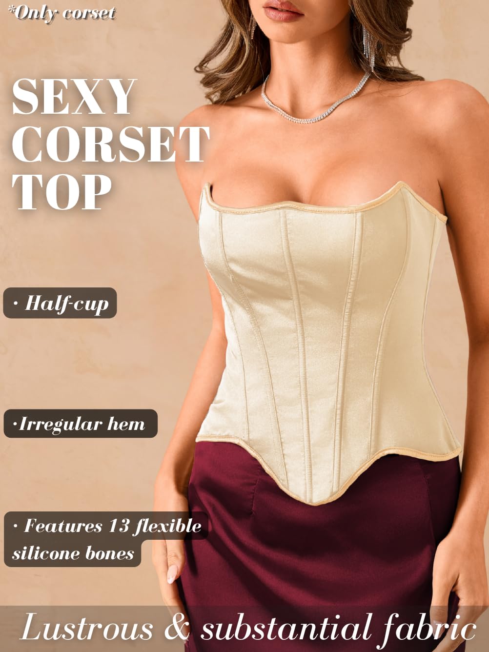 ChiaoLezhee Women's Strapless Satin Corset Bustier — image 2