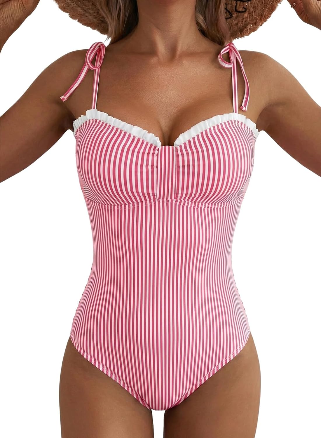Herseas Women's Striped Tie Shoulder One Piece Swimsuit
