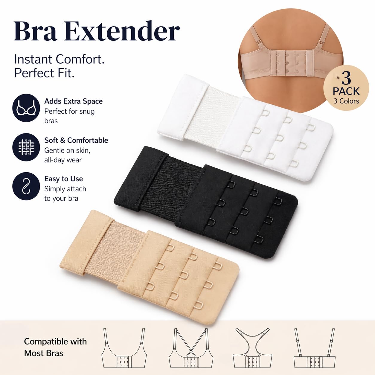3 Hook 3 Row Bra Band Extender — image 2