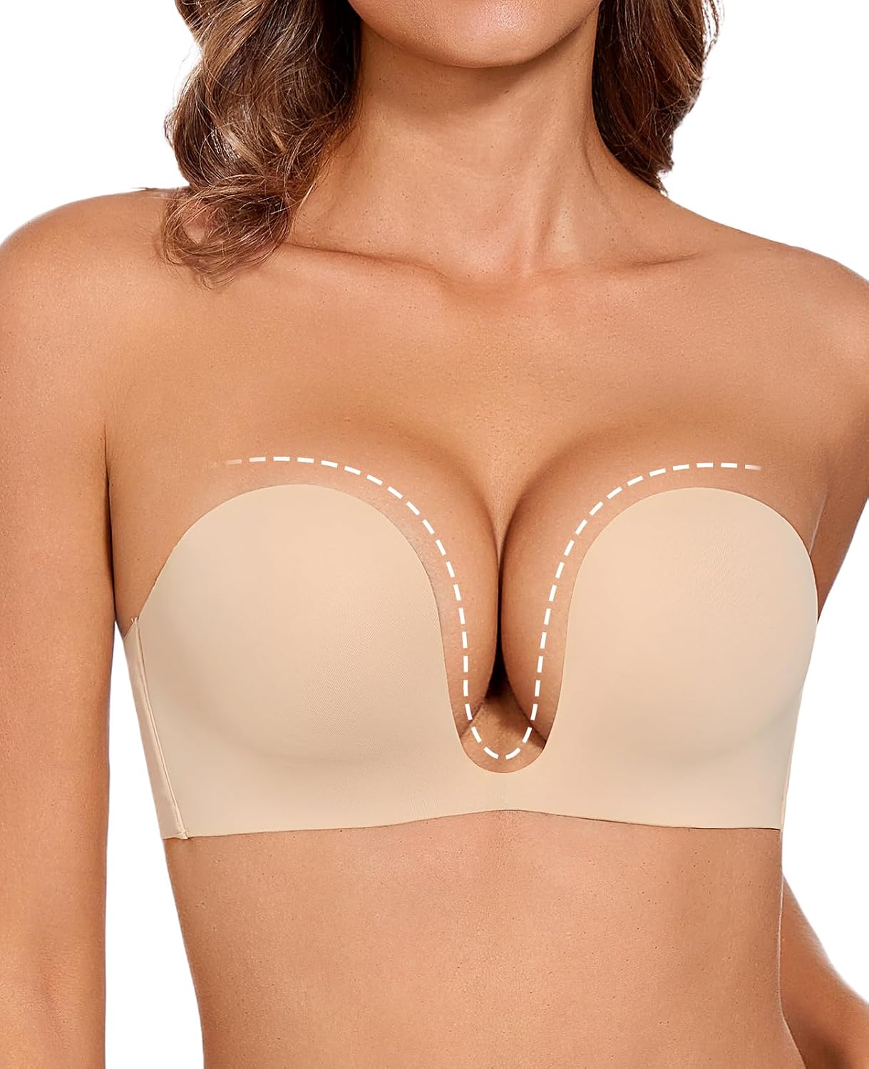 Upushall Strapless Push-Up Bra with Padded Plunge