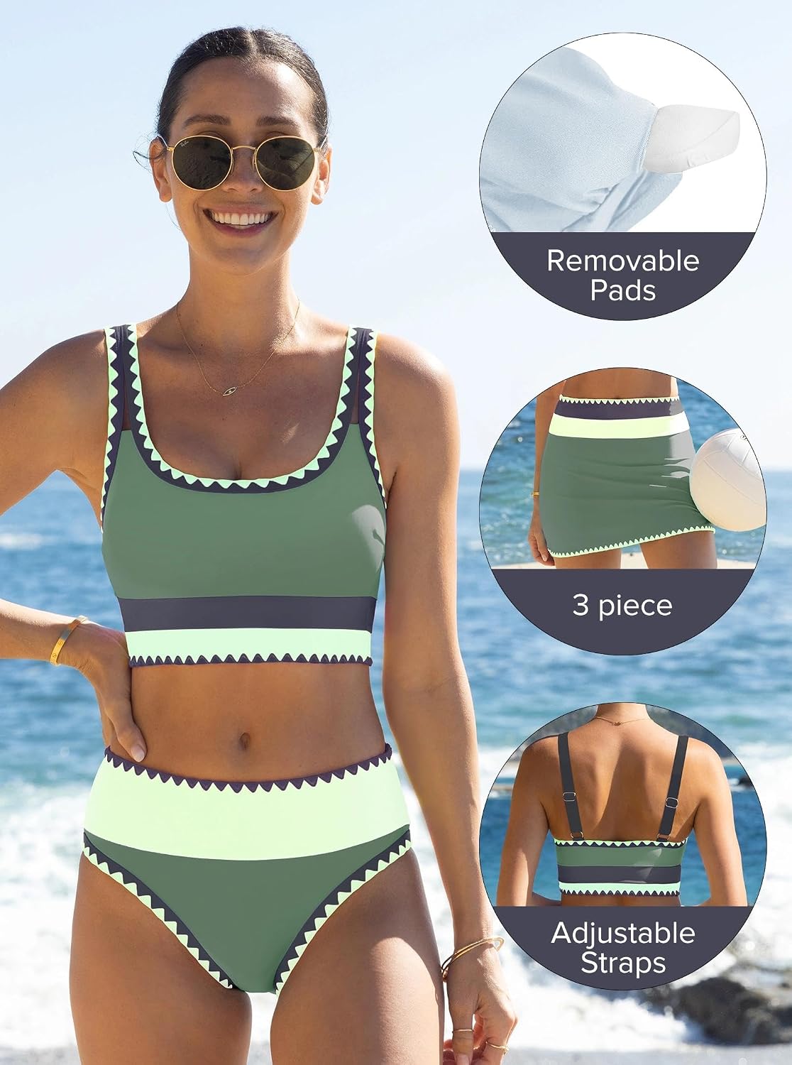 Popvil Women's Tummy Control Swimsuit with Skirt — image 4