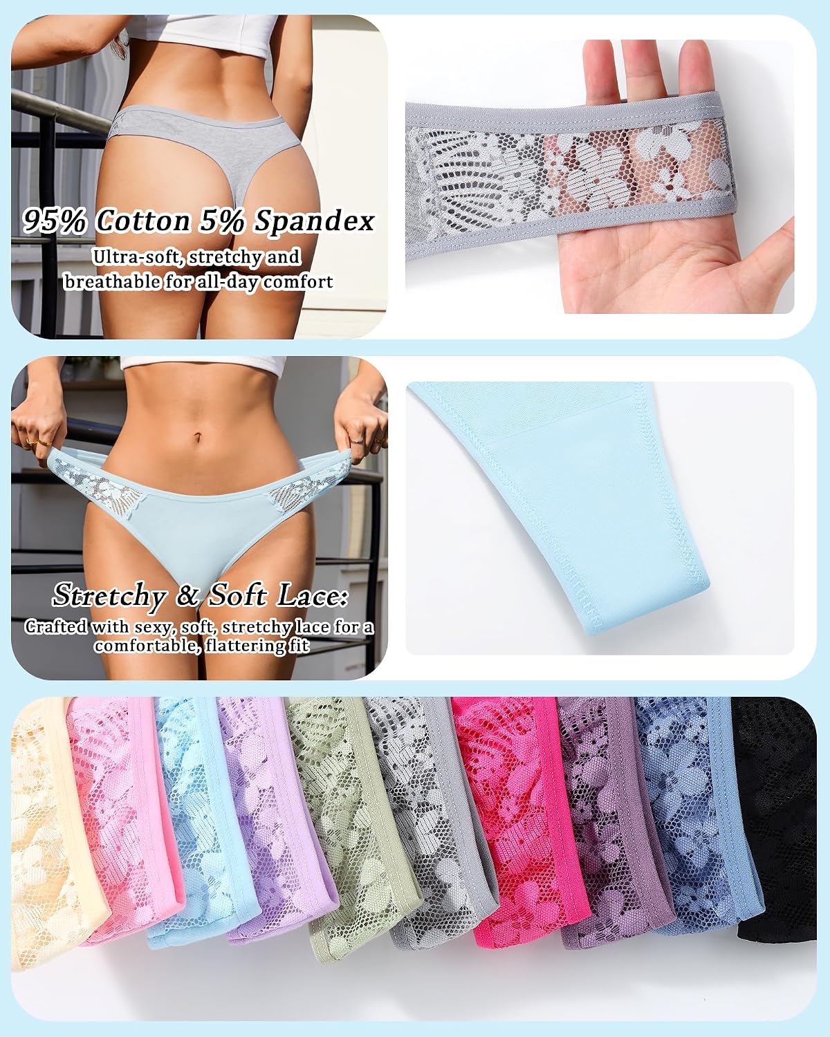 Neikuxia Women's Cotton Lace Thong Panties Pack — image 6