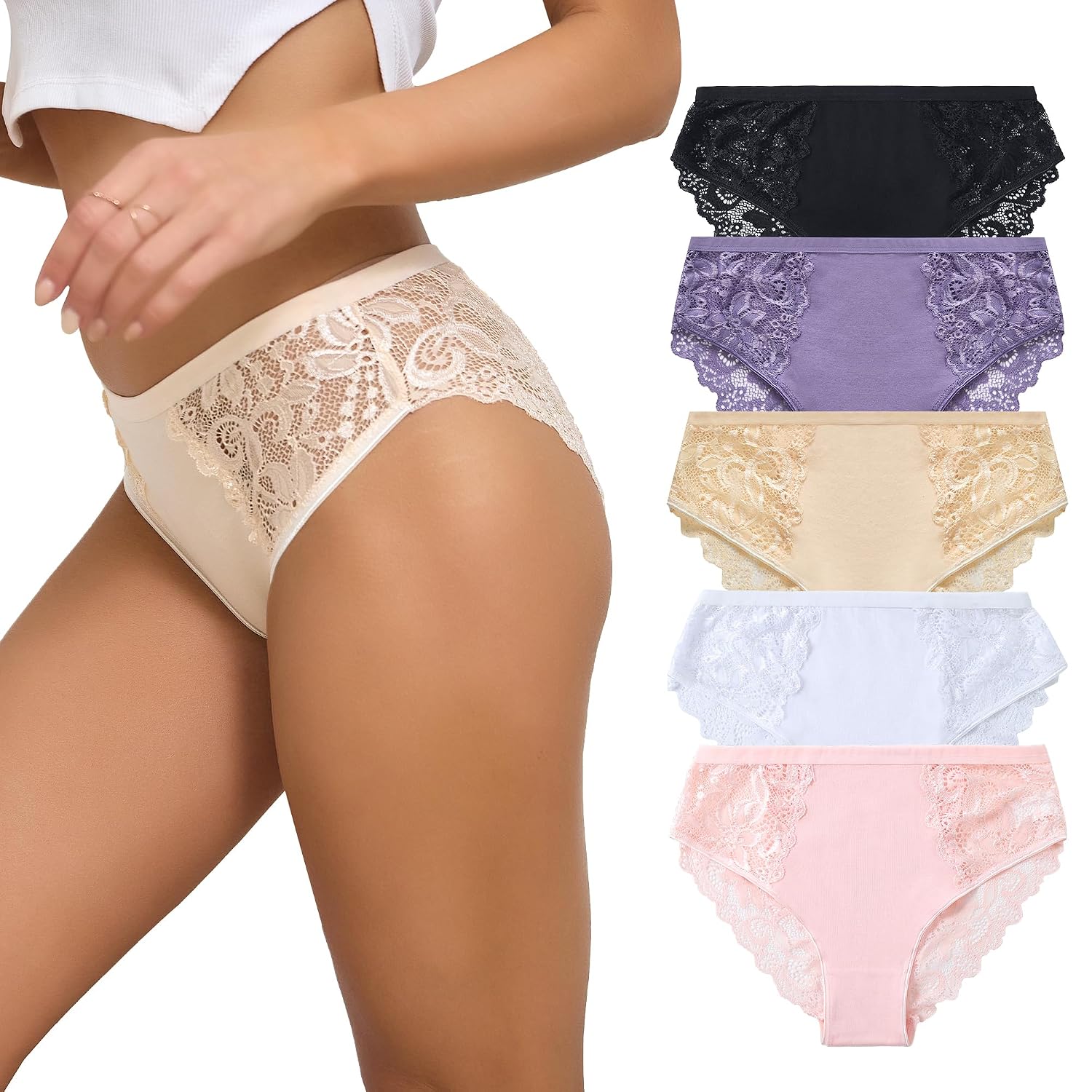 Lovirina Women's 5-Pack Lace Cheeky Bikini Briefs