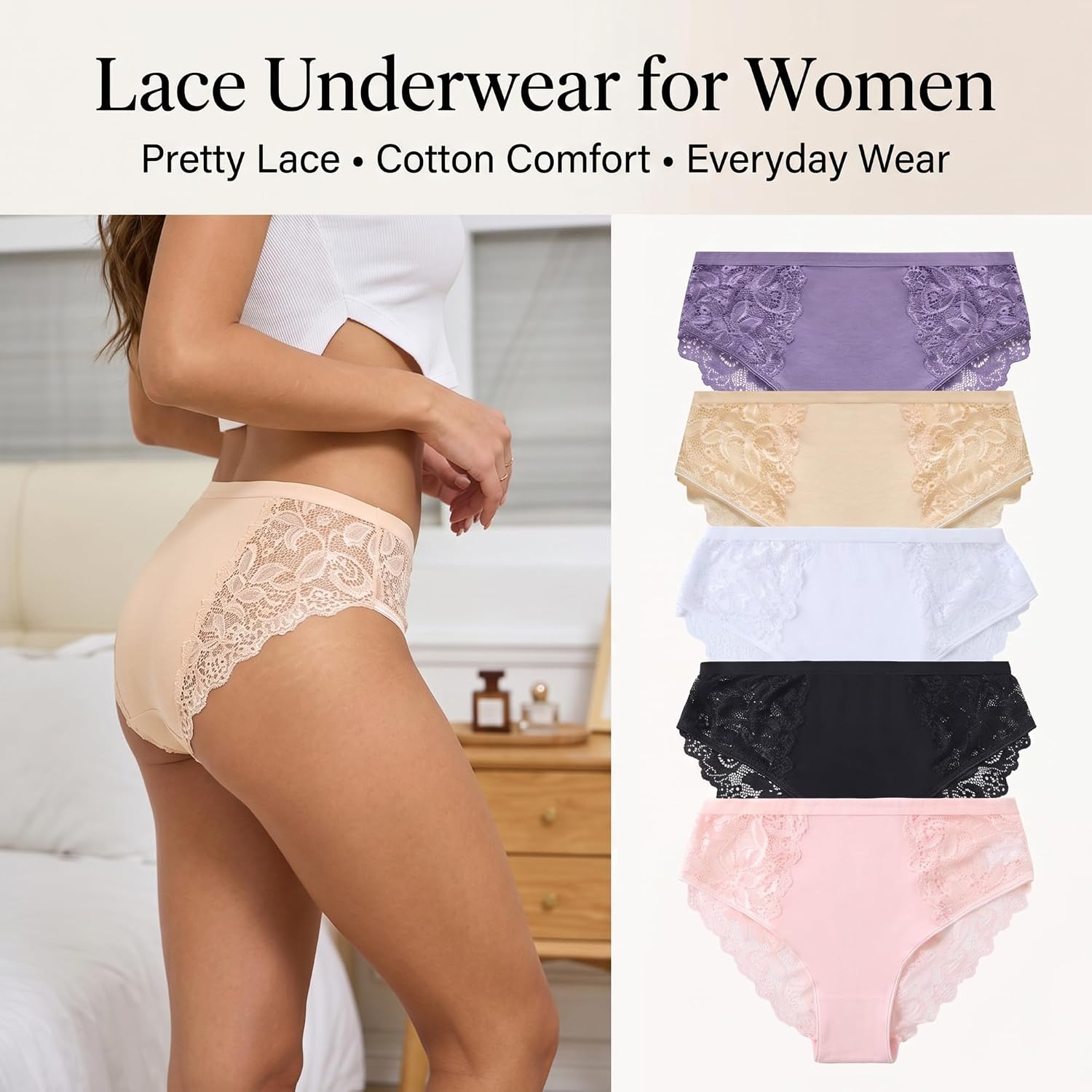 Lovirina Women's 5-Pack Lace Cheeky Bikini Briefs — image 3