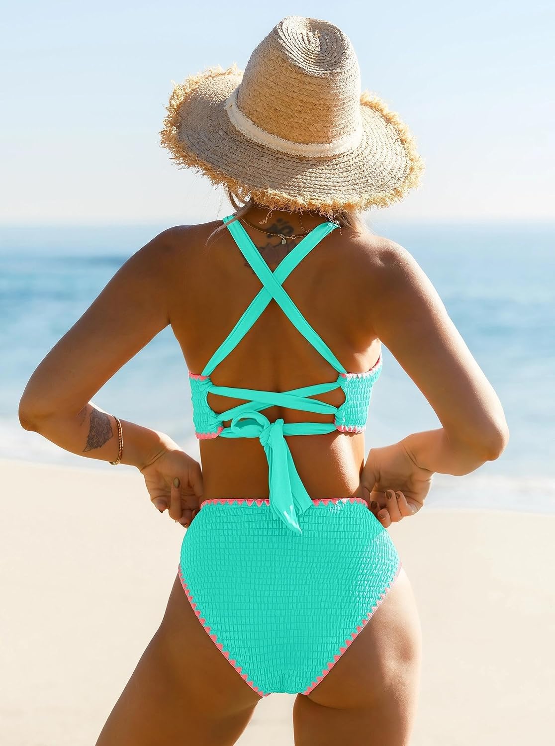 popvil Textured Smocked V Neck Bikini Set — image 2