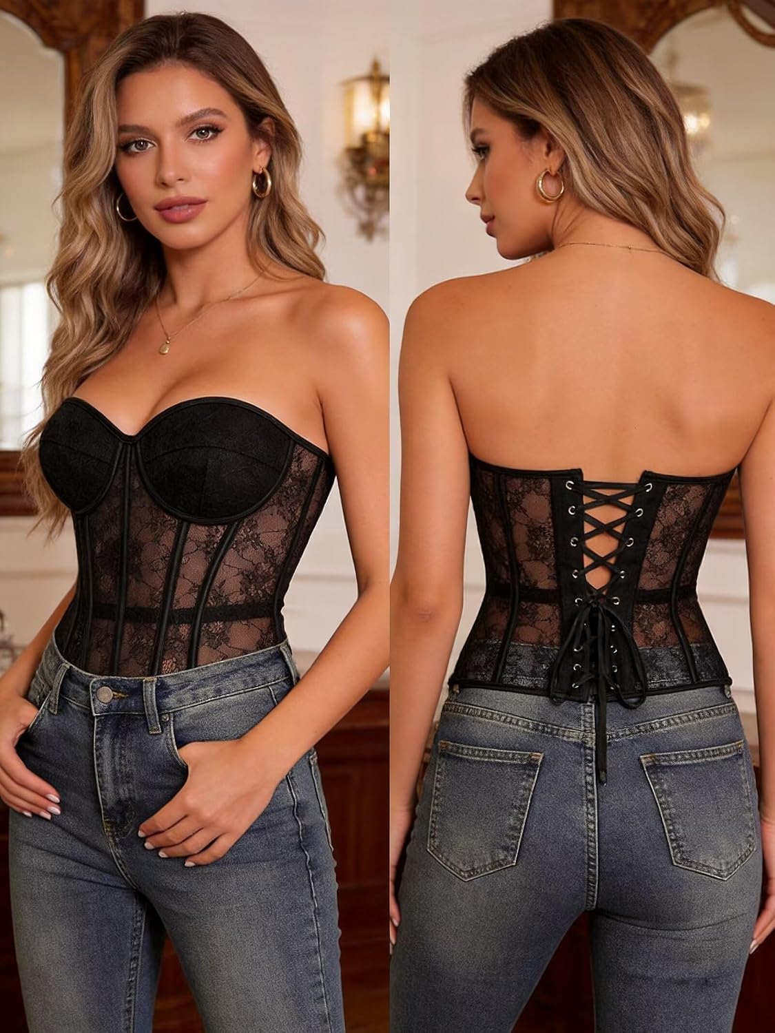 QIAIYALA Strapless Lace Corset Top — image 4
