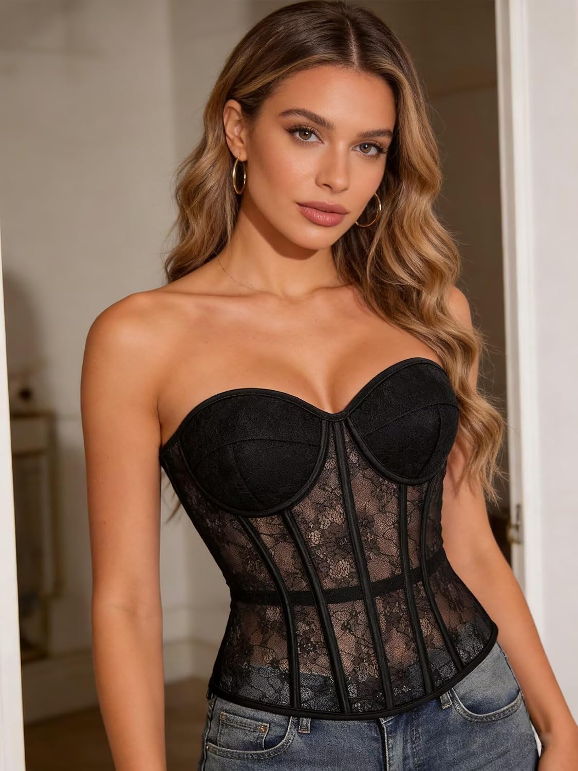 QIAIYALA Strapless Lace Corset Top — image 6