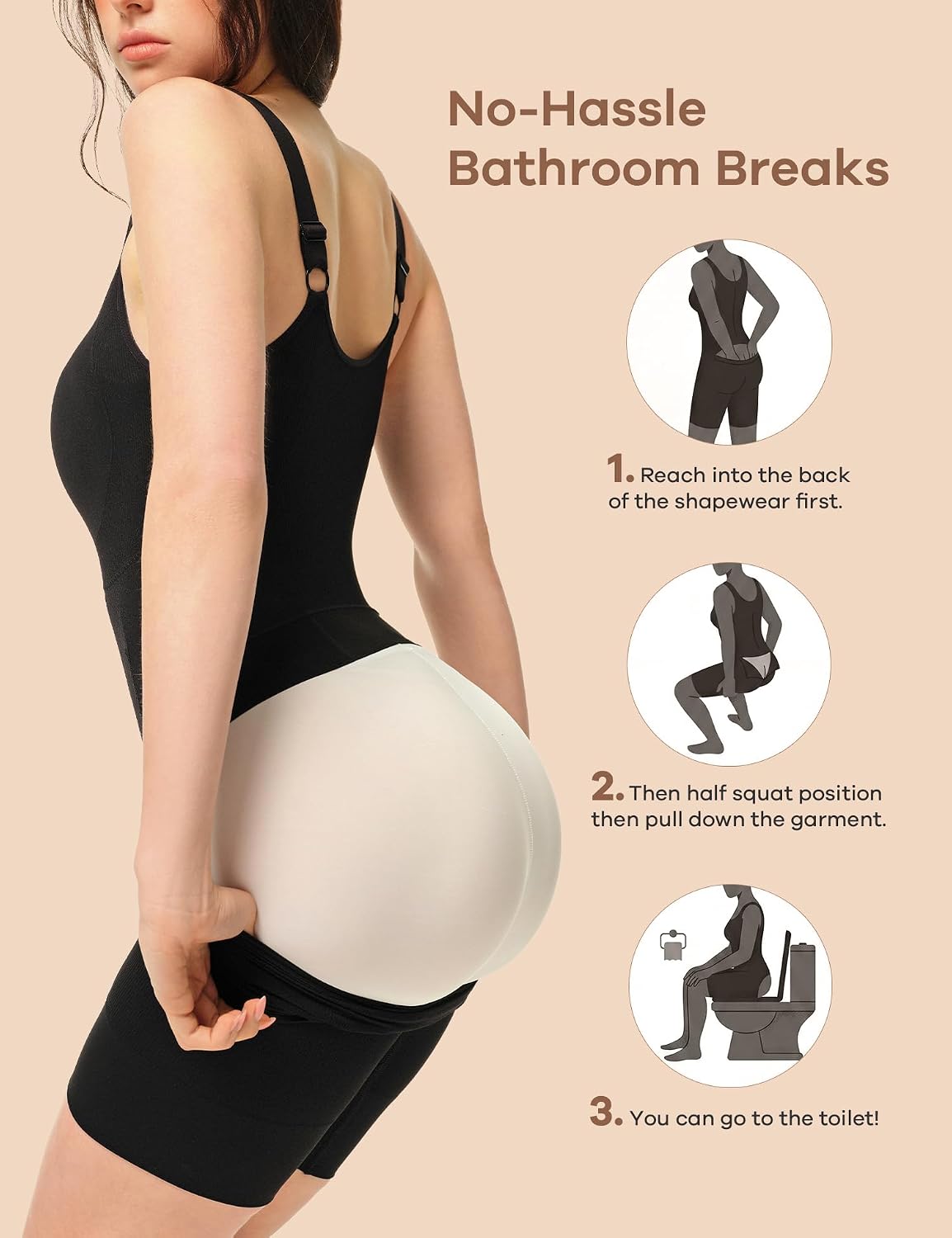Bathroom-Friendly Tummy Control Shapewear Bodysuit for Women — image 3