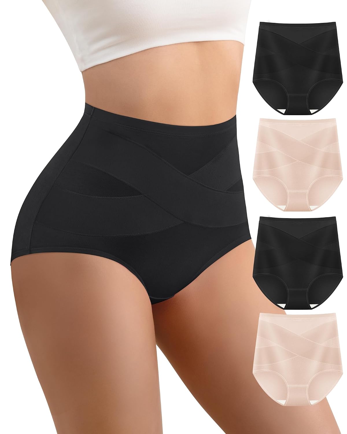 YDQ Women's High Waisted Cotton Briefs 4 Pack