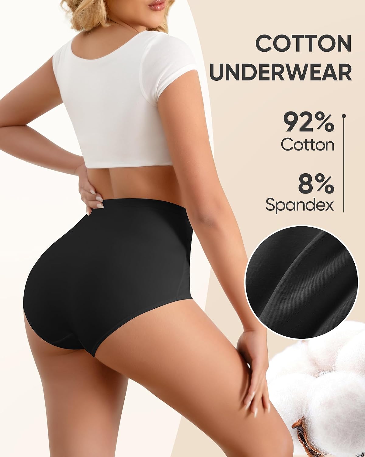YDQ Women's High Waisted Cotton Briefs 4 Pack — image 2