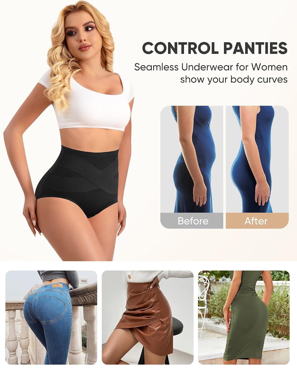 YDQ Women's High Waisted Cotton Briefs 4 Pack — image 3