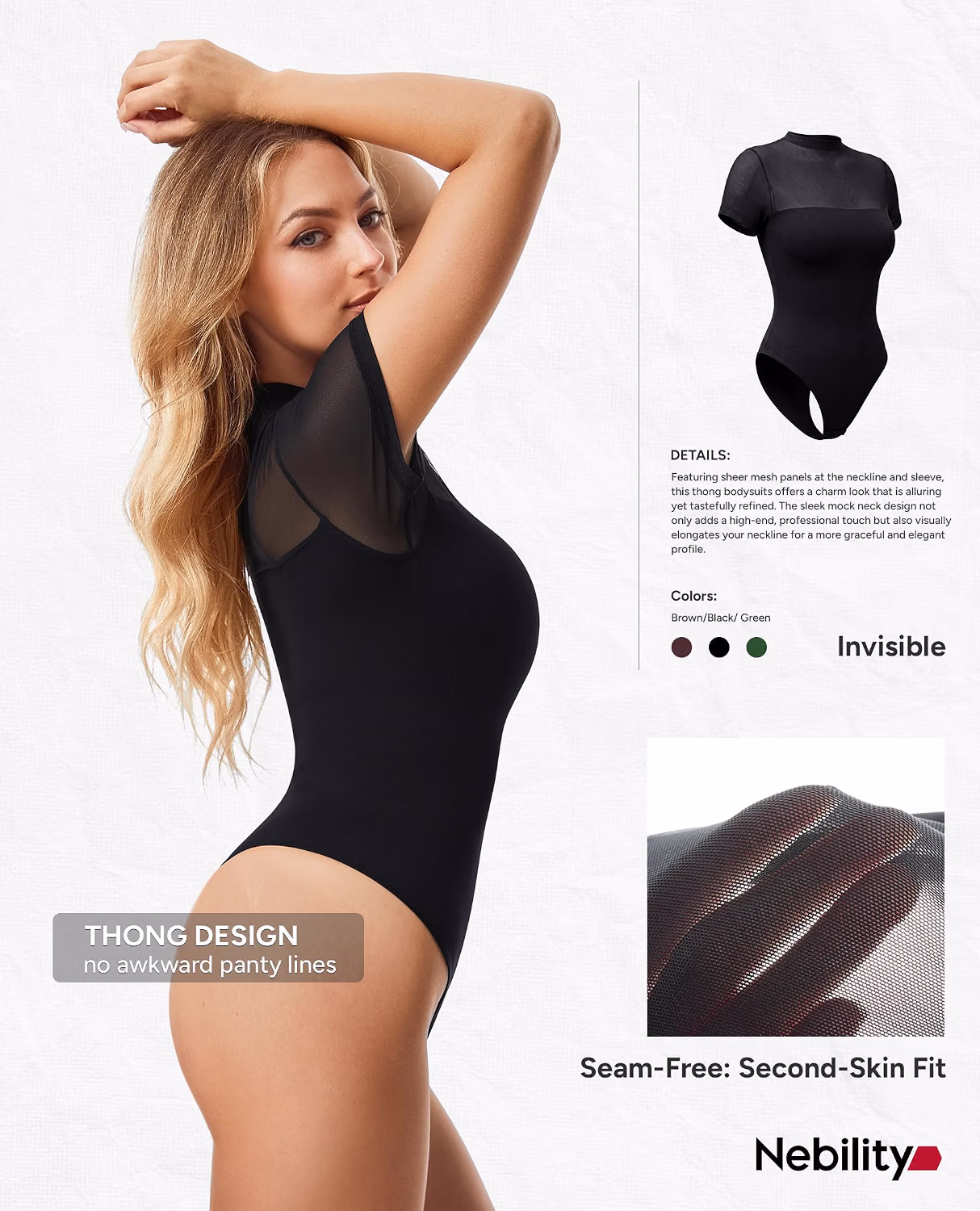 Nebility Sheer Mesh Mock Neck Bodysuit — image 2