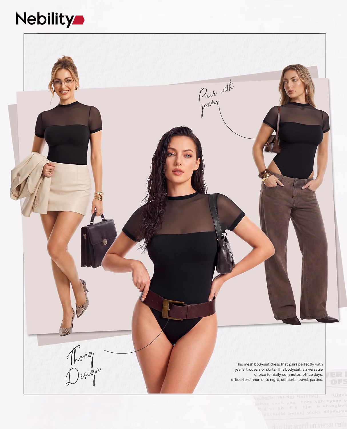 Nebility Sheer Mesh Mock Neck Bodysuit — image 6