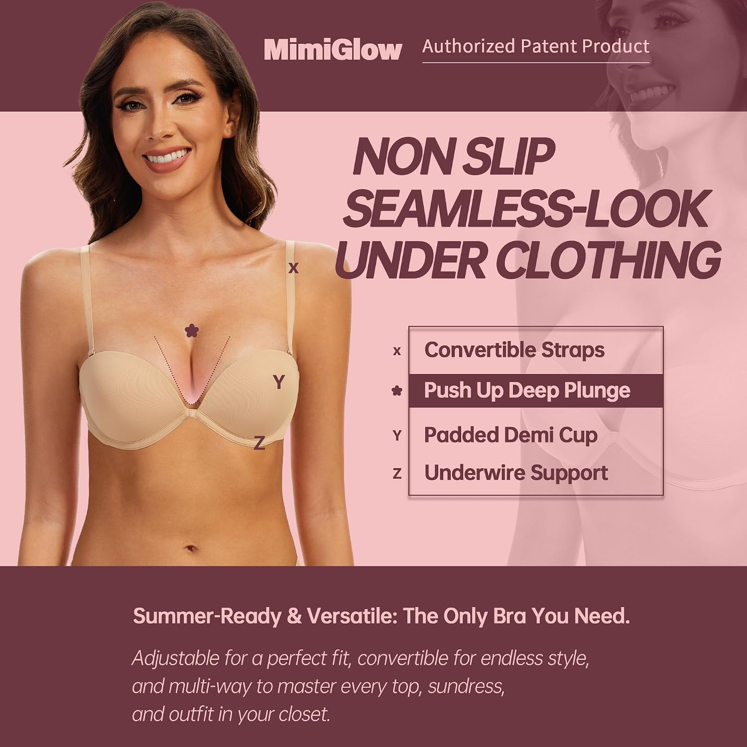 MimiGlow Women's Strapless Push Up Plunge Bra — image 5