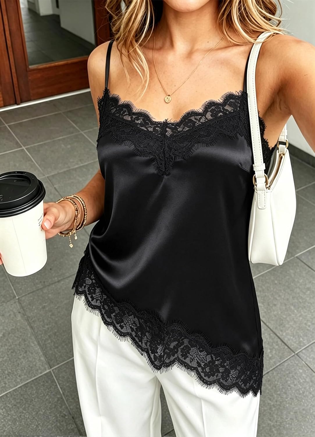 HAWILAND Satin Lace Cami Tank Top — image 2