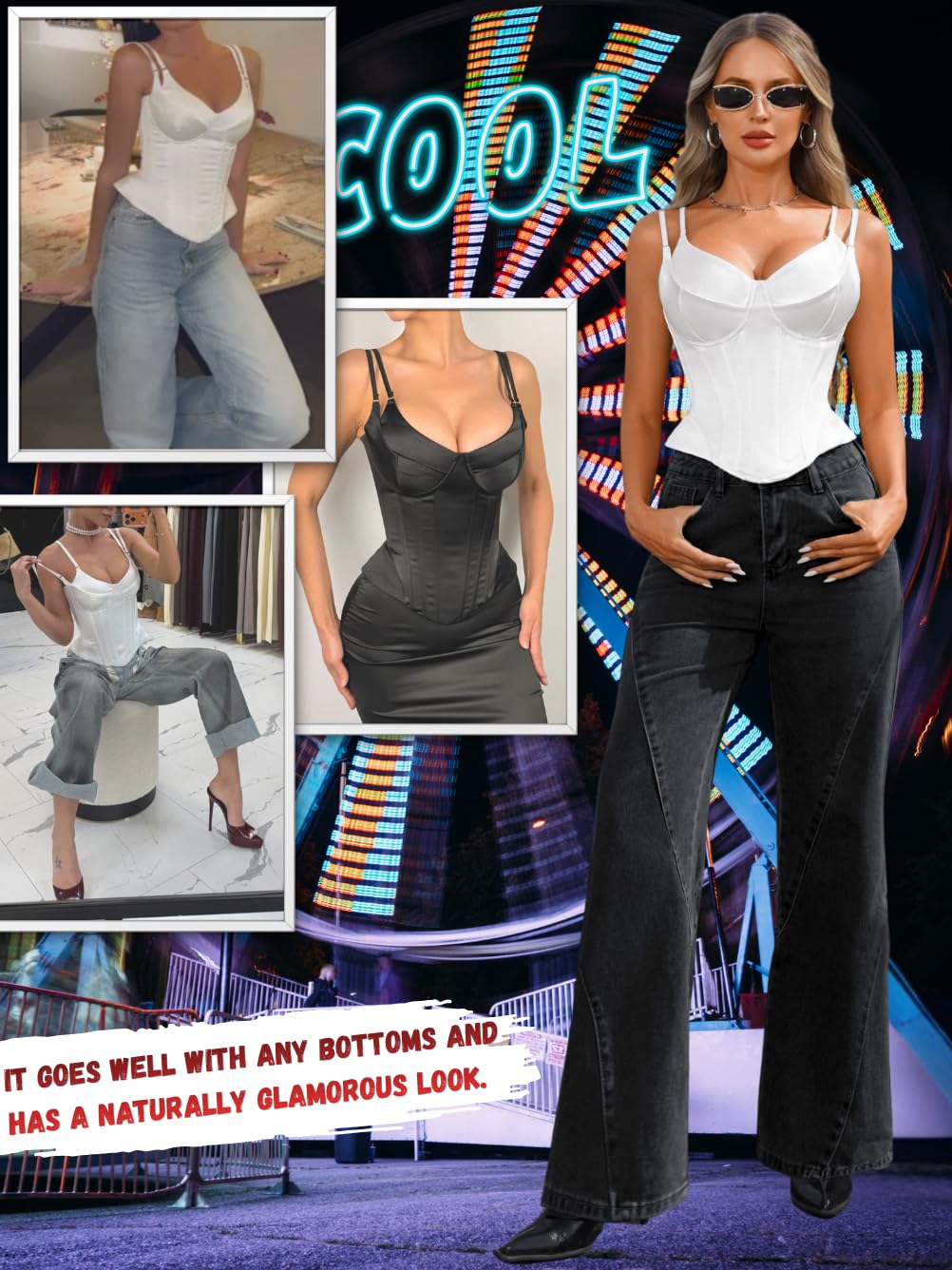 ChiaoLezhee Women's Satin Push Up Corset Top — image 5