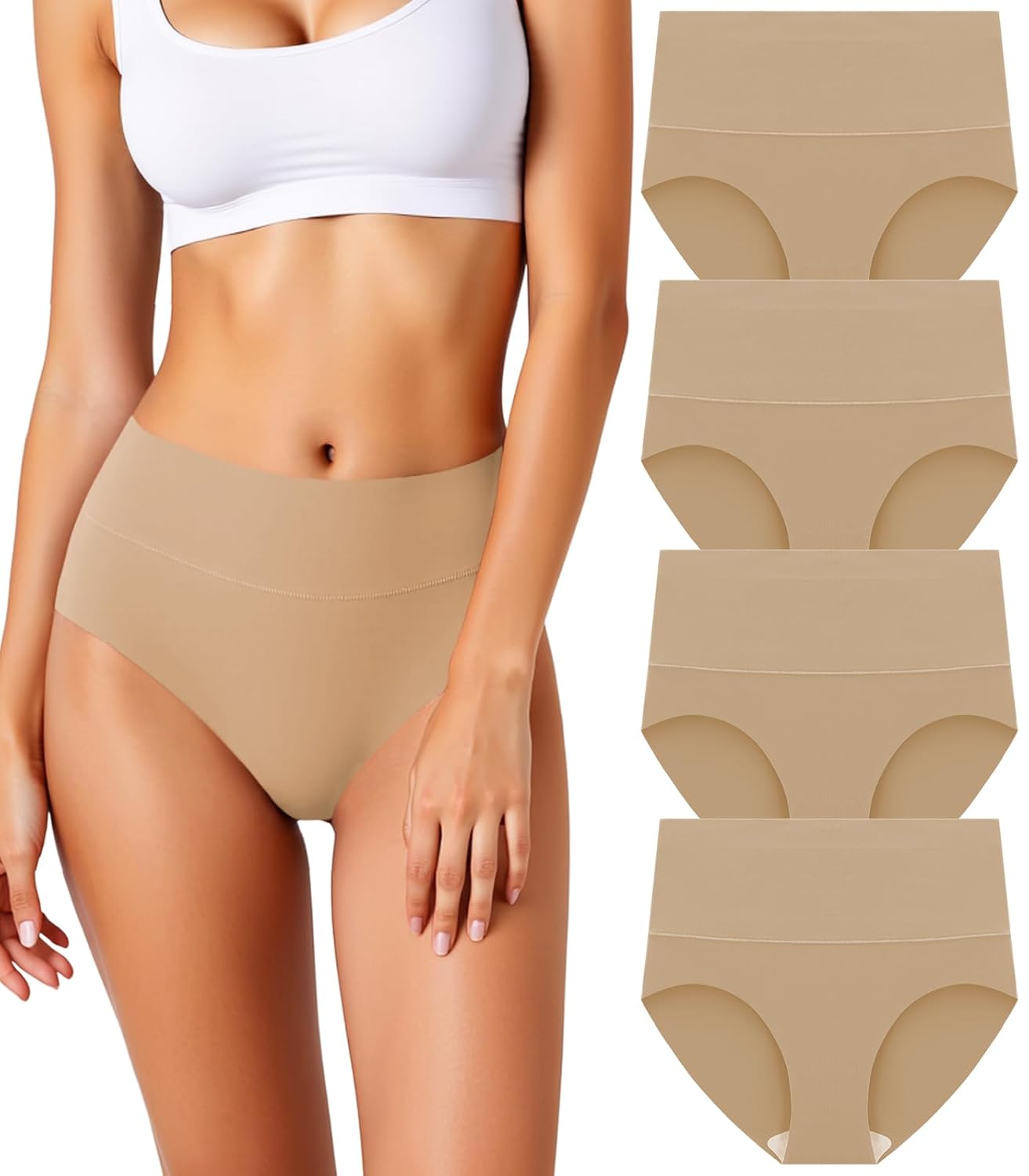 HOHOCHIN Women's Seamless High Waisted Panties 4-Pack