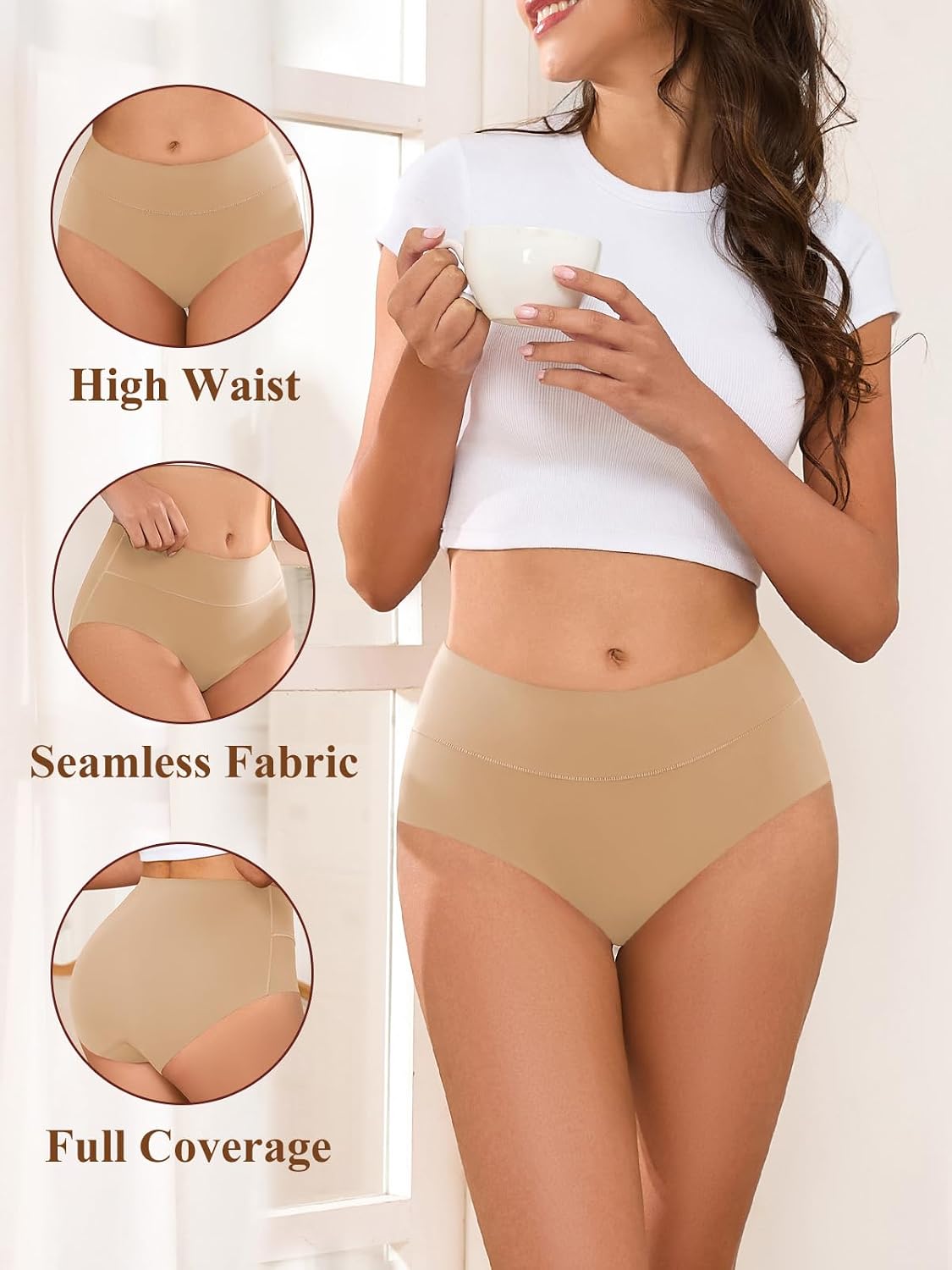 HOHOCHIN Women's Seamless High Waisted Panties 4-Pack — image 3