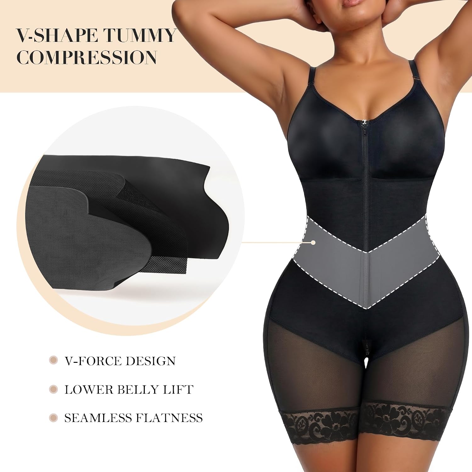 YIANNA Full Body Shaper with Zipper Crotch — image 3