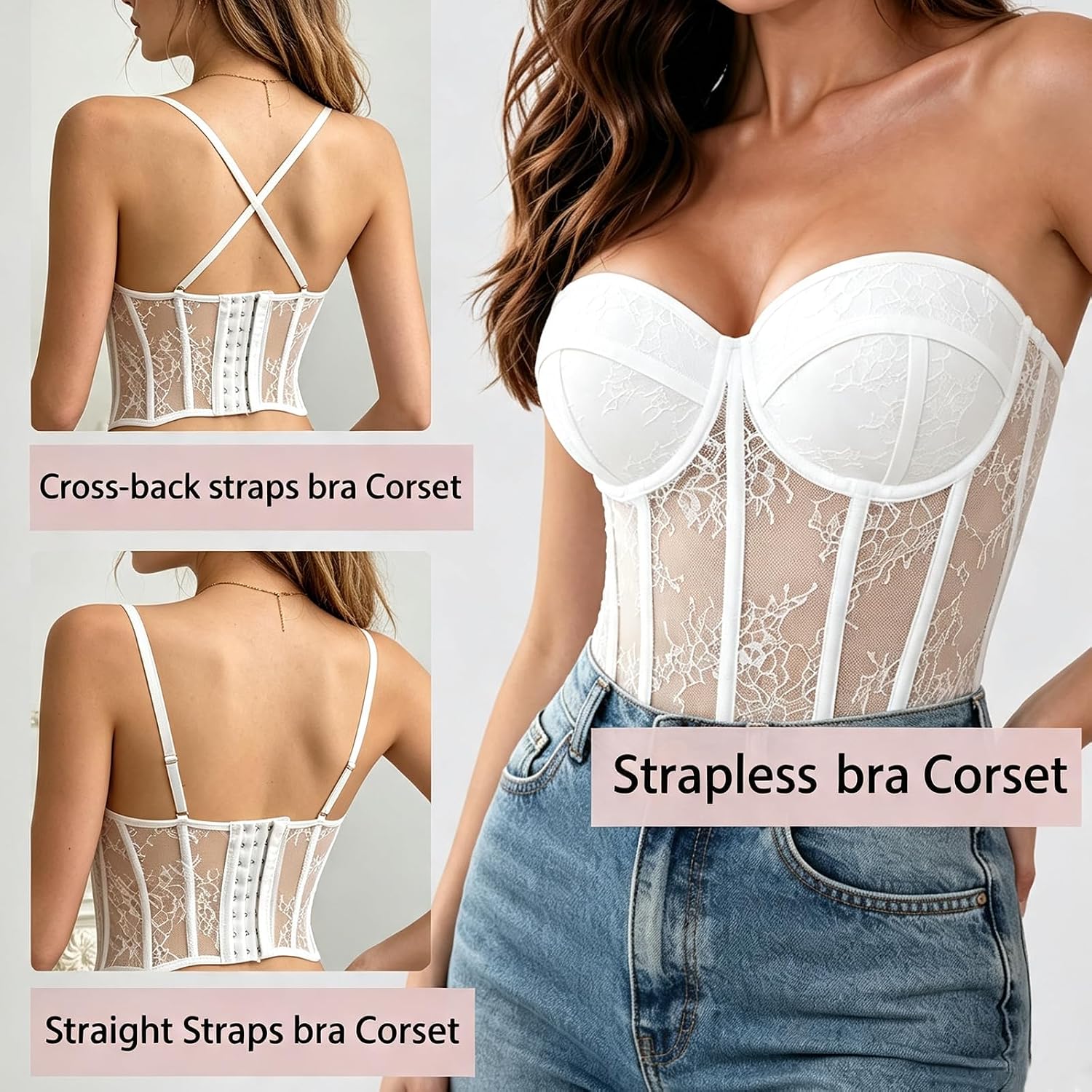 Lirokan Sheer Floral Lace Corset Bustier — image 3
