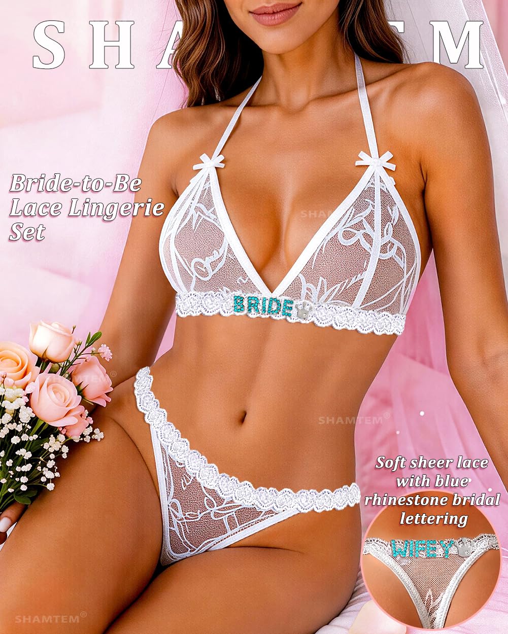 SHAMTEM White Lace Bridal Bra and Panty Set — image 2